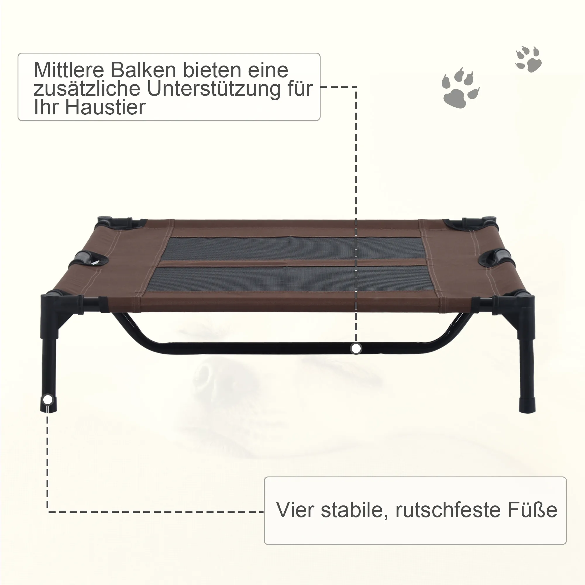 Hundebett Outdoor erhöht für große Hunde, Oxford-Gewebe, Braun