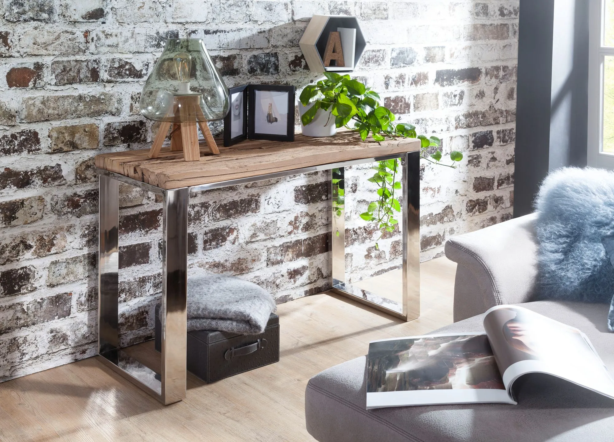 Konsolentisch 115x76x46 cm Massiv-Holz Akazie Natur