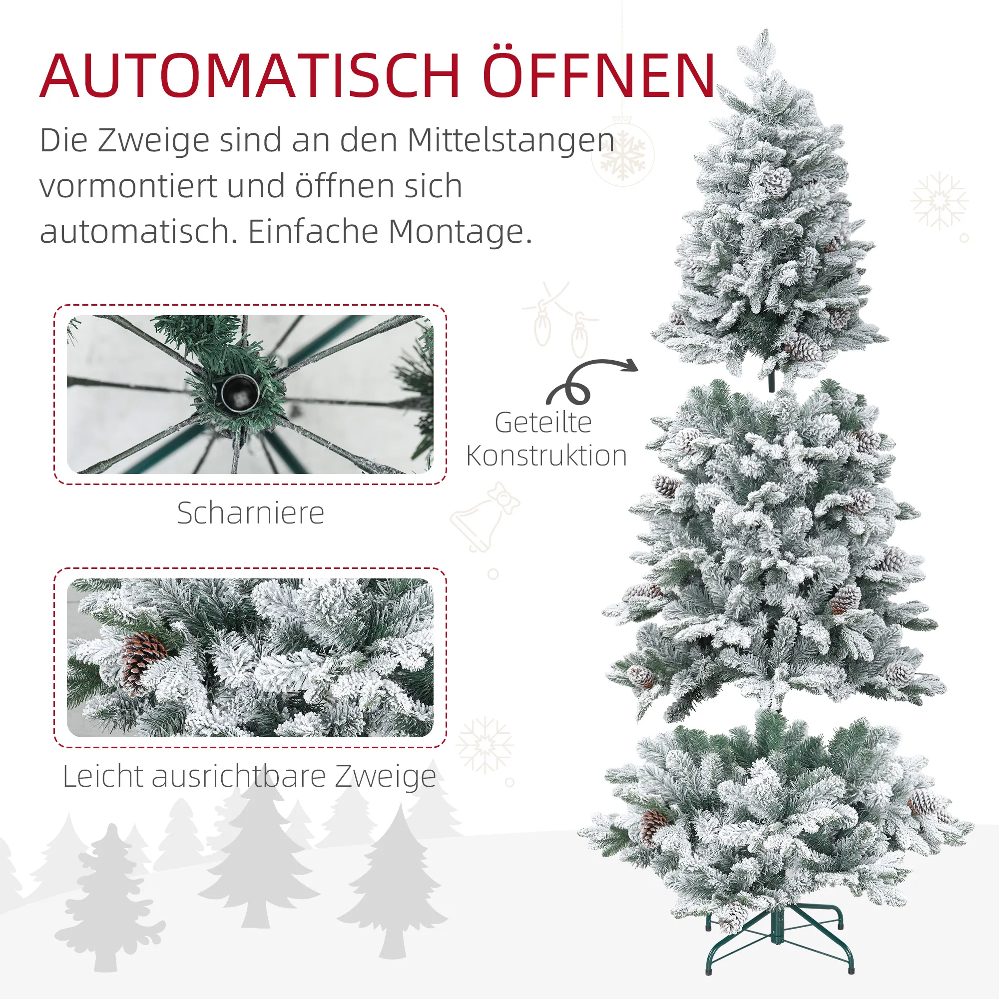 Künstlicher Weihnachtsbaum mit Kunstschnee & Zapfen, 180 cm, Grün