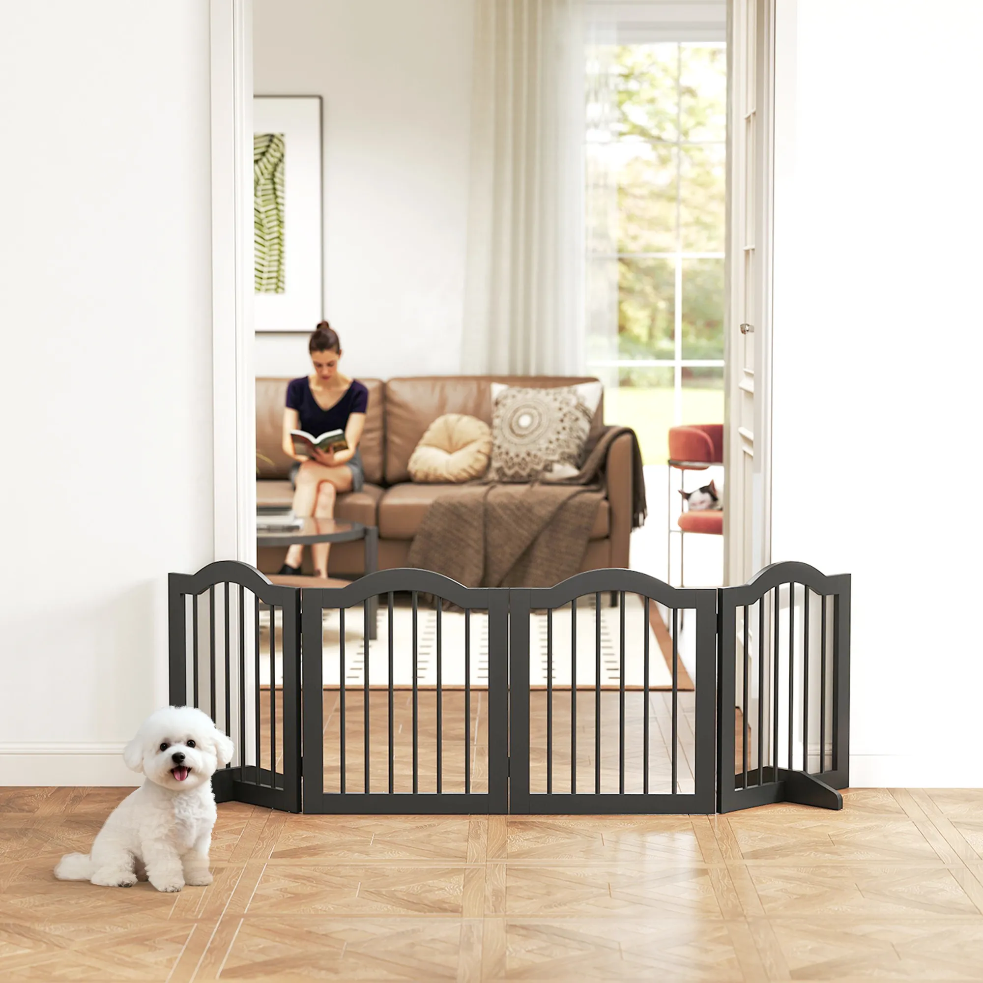 Hunde Absperrgitter klappbar aus Holz, 208 x 61 cm, Schwarz
