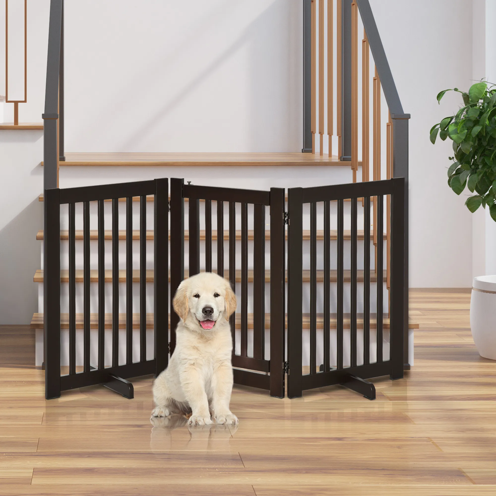 Hundegitter freistehend aus MDF, klappbar, 155 x 76 cm, Dunkelbraun