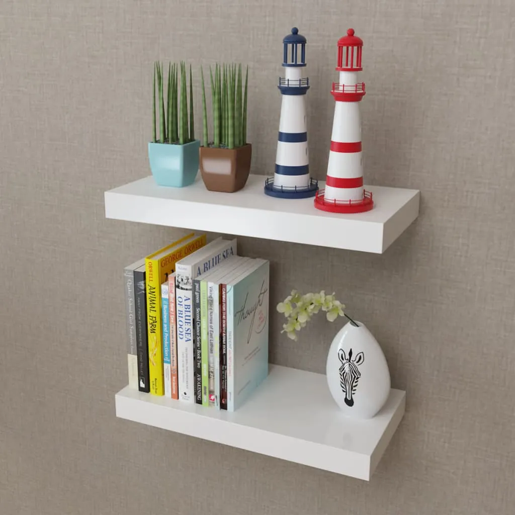 2er Set Weißes Wandregal 40 x 20 x 3,8 cm mit unsichtbarem Montagesystem