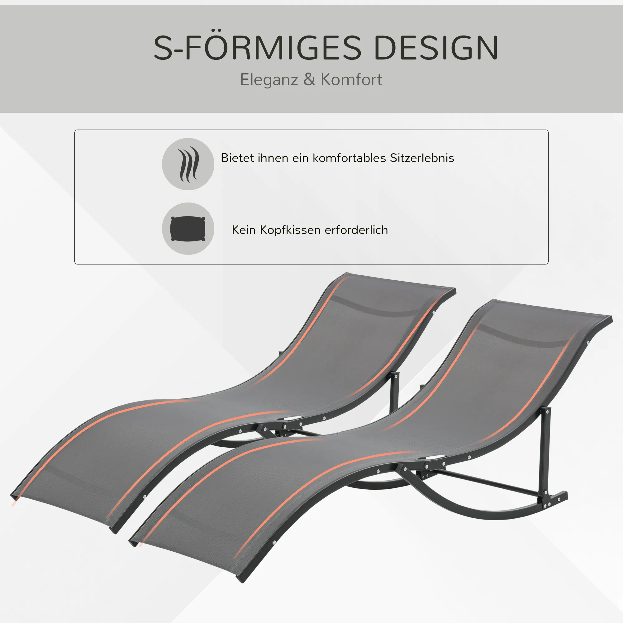 2 Ergonomische Liegestühle Dunkelgrau 165L x 61B x 63H cm