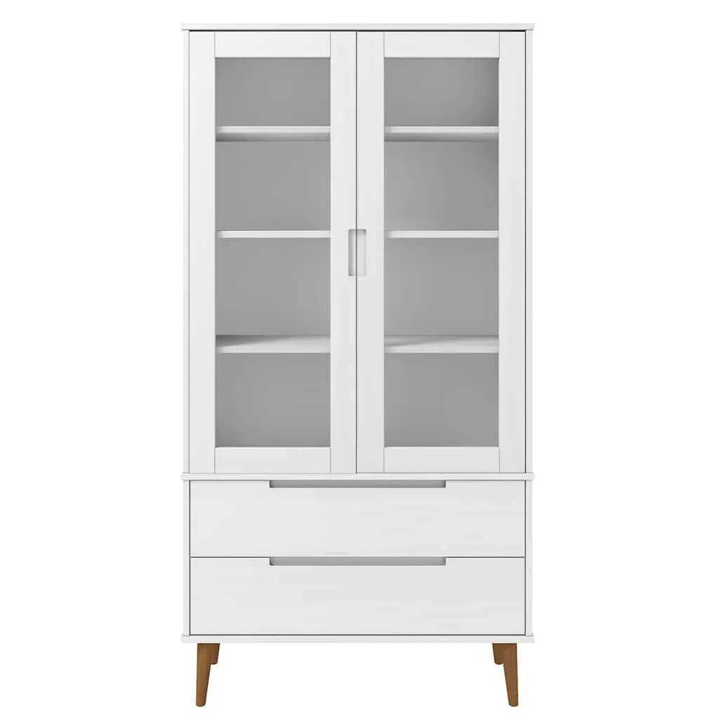 Vitrinenschrank MOLDE 90x35x175 cm Weiß aus massivholz mit UV-Lackierung