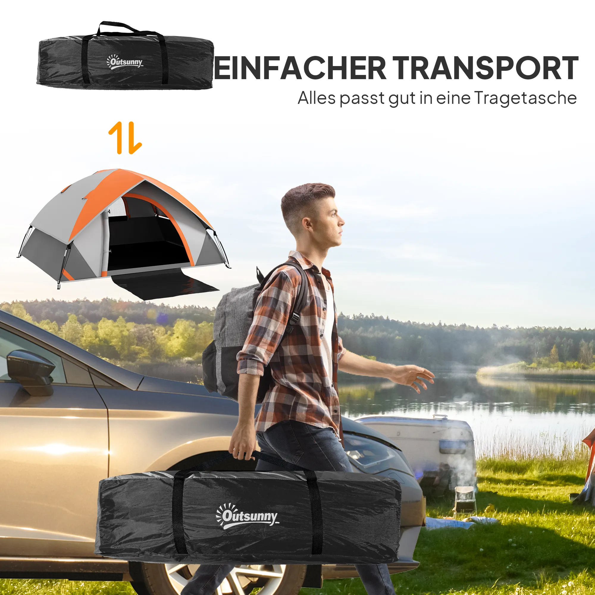Campingzelt 2 Personen 210x150x110 cm Rostrot