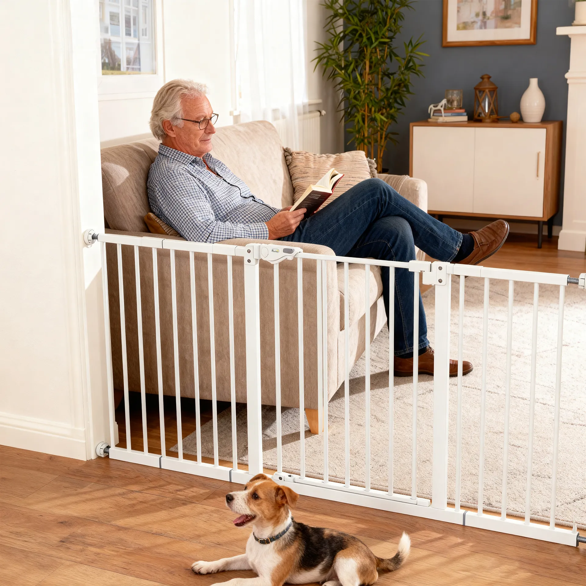 Hunde-Absperrgitter Metall erweiterbar 136x76cm Weiß
