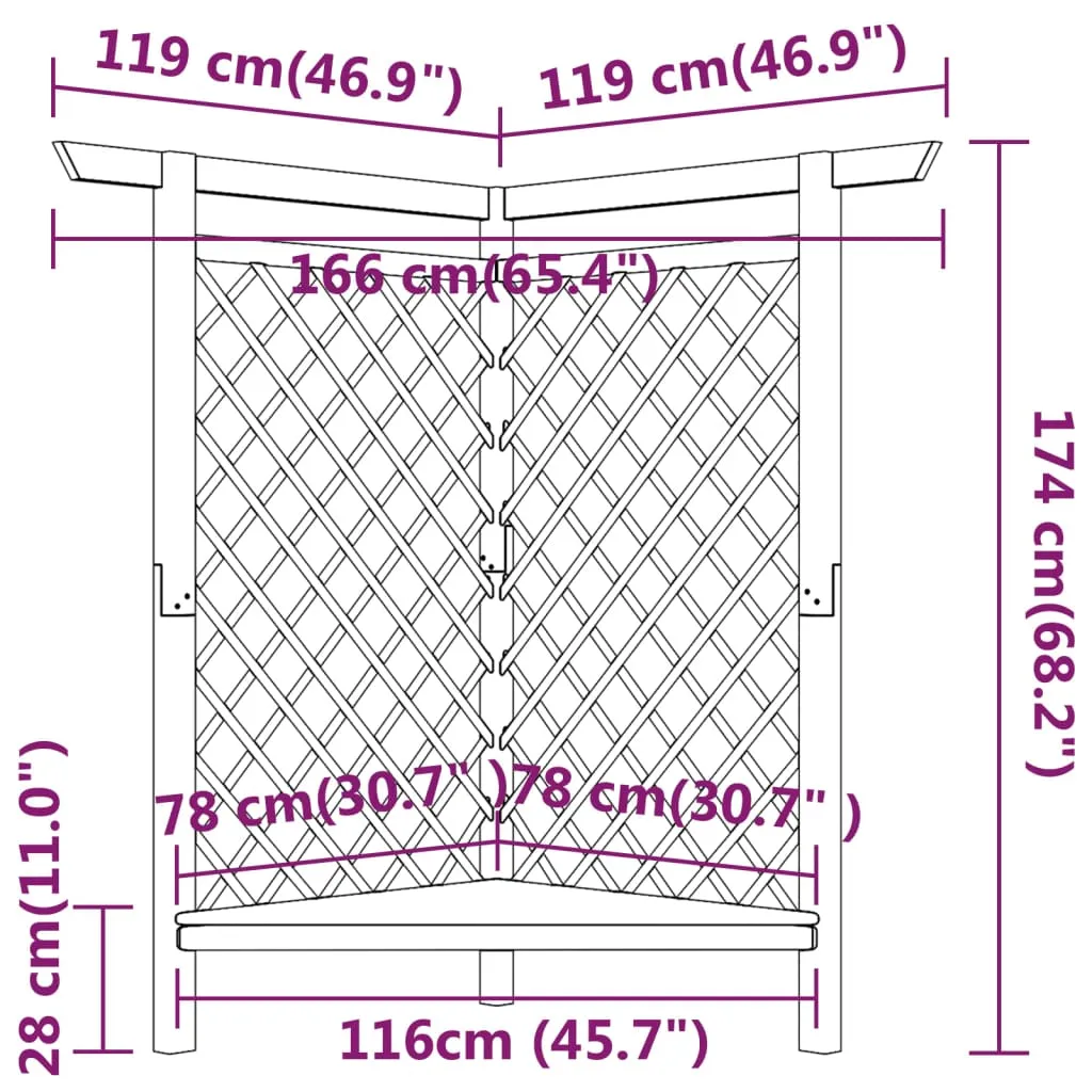 Holz-Eckpergola mit Sitzbank 166x81x174 cm grün imprägniert