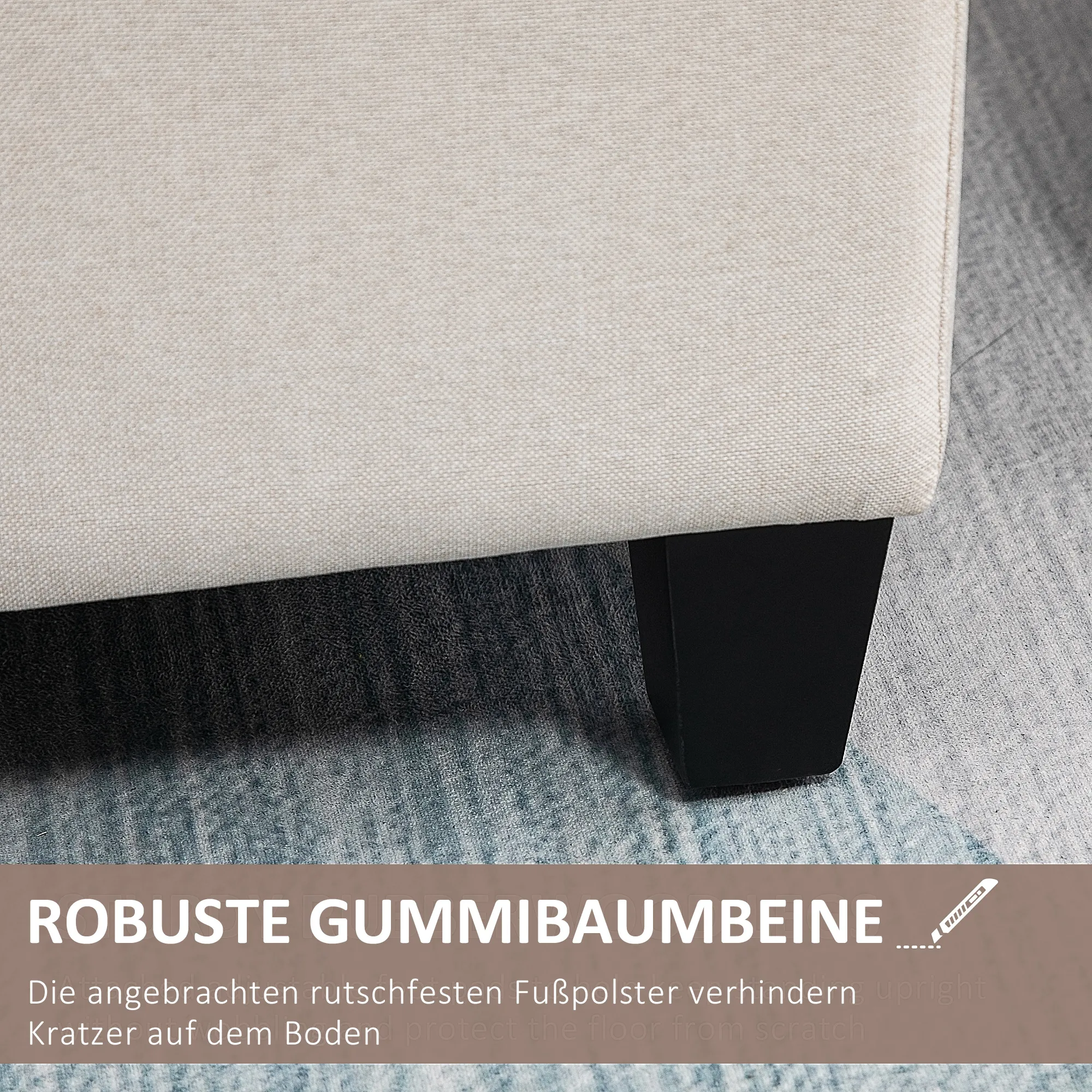 Sitzbank Cremeweiß 100L x 40B x 44H cm mit Stauraum