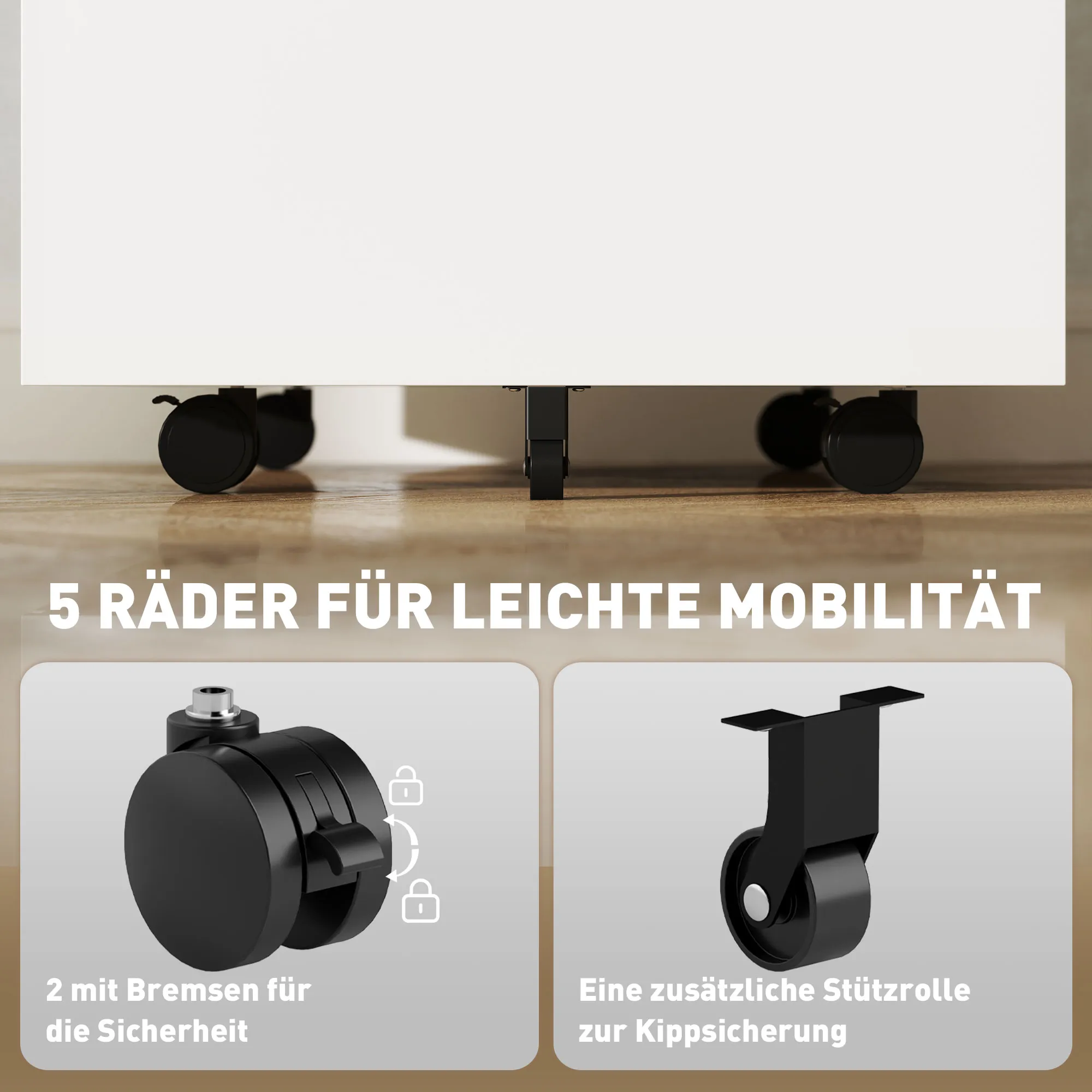 Rollcontainer Weiß 39B x 48T x 67H cm mit 2 Schubladen