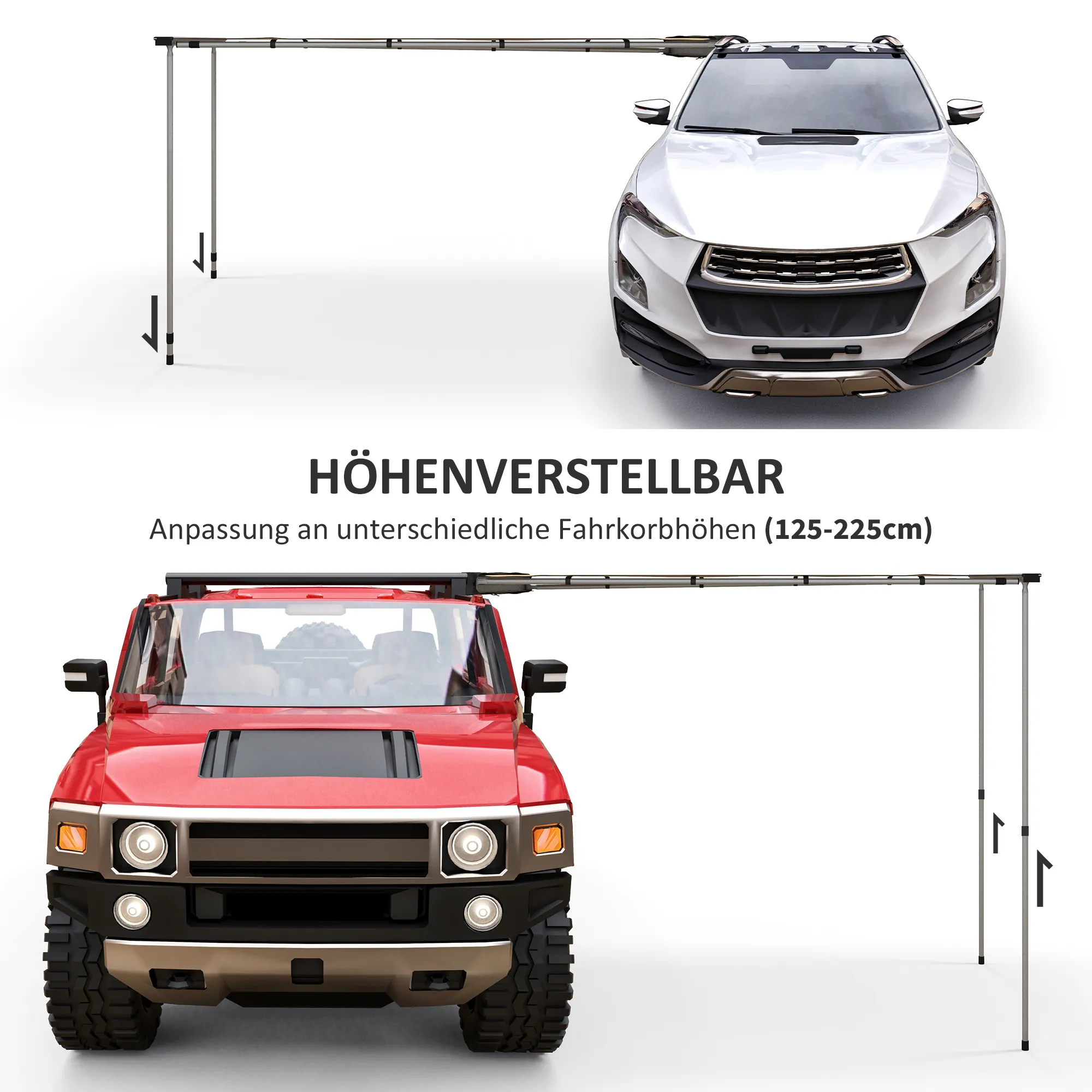 Car Side Awning 160L x 250B x 125-225H cm in Khaki