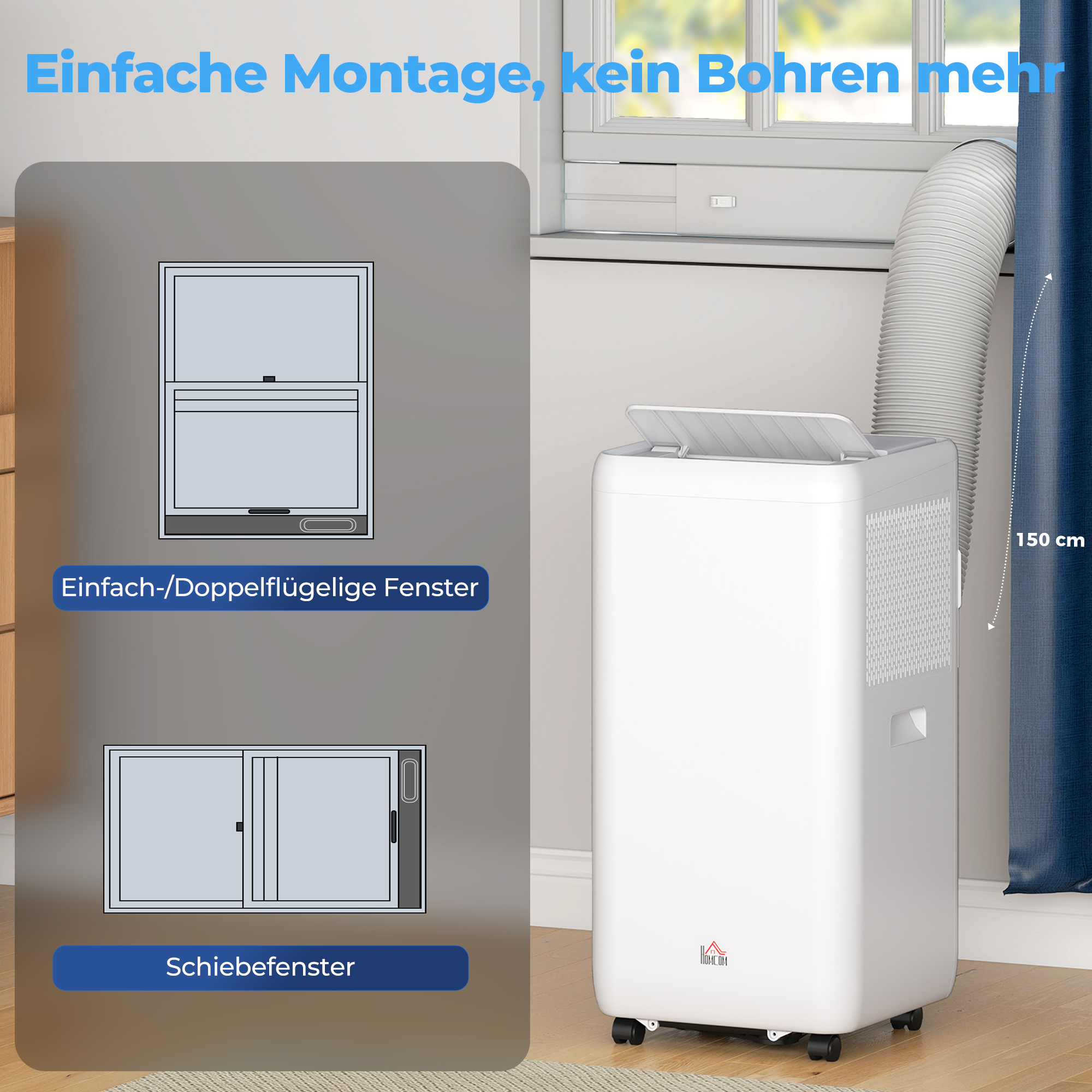 Mobiles Klimagerät mit Abluftschlauch 12000 BTU 3,5 kW, 5-in-1, 24h-Timer, Fernbedienung bis 35㎡