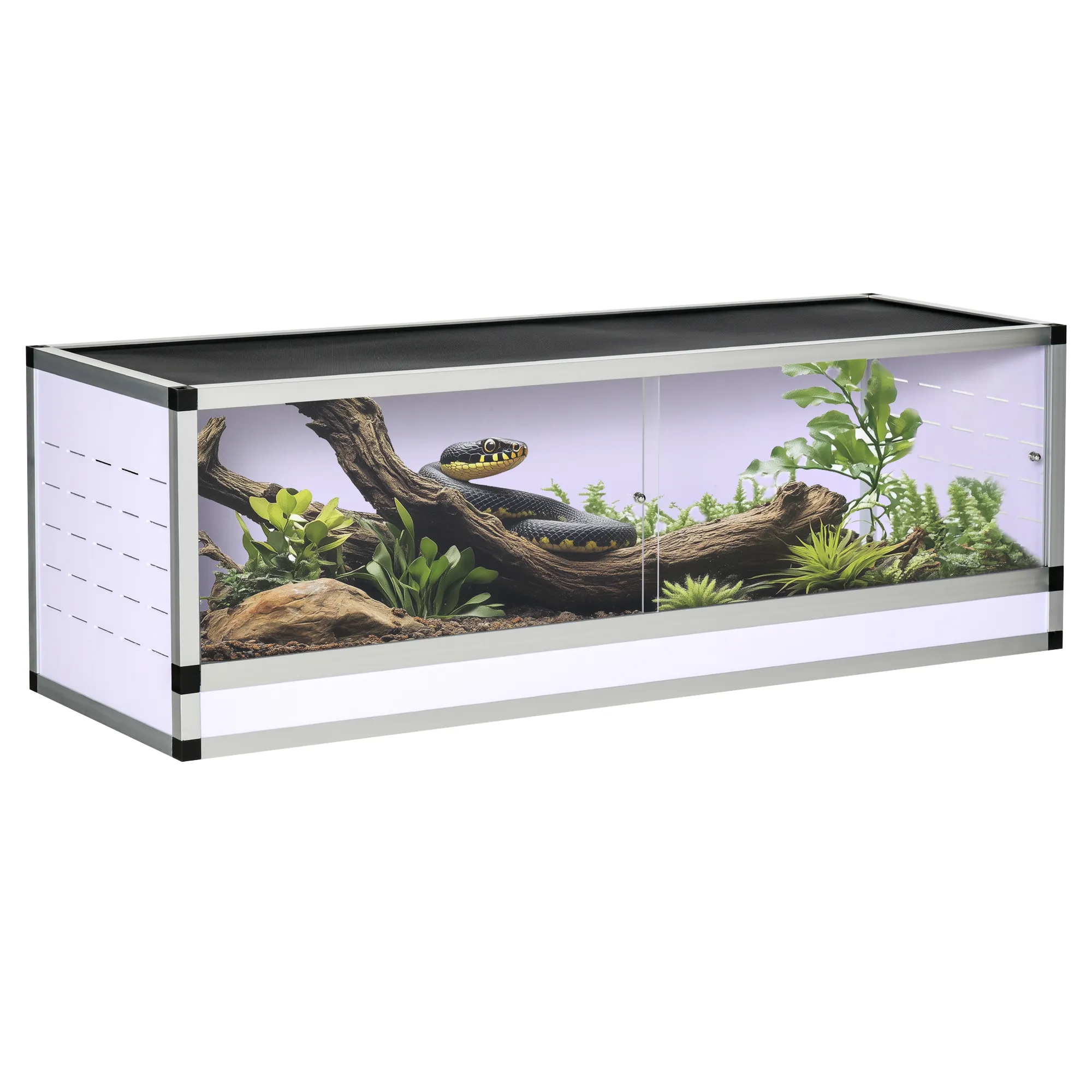 Terrarium aus Aluminium für Reptilien Amphibien Spinnentiere Reptilienzuchtbox Mesh-Terrarium Weiß+Silber+Schwarz 120 x 40 x 40 cm