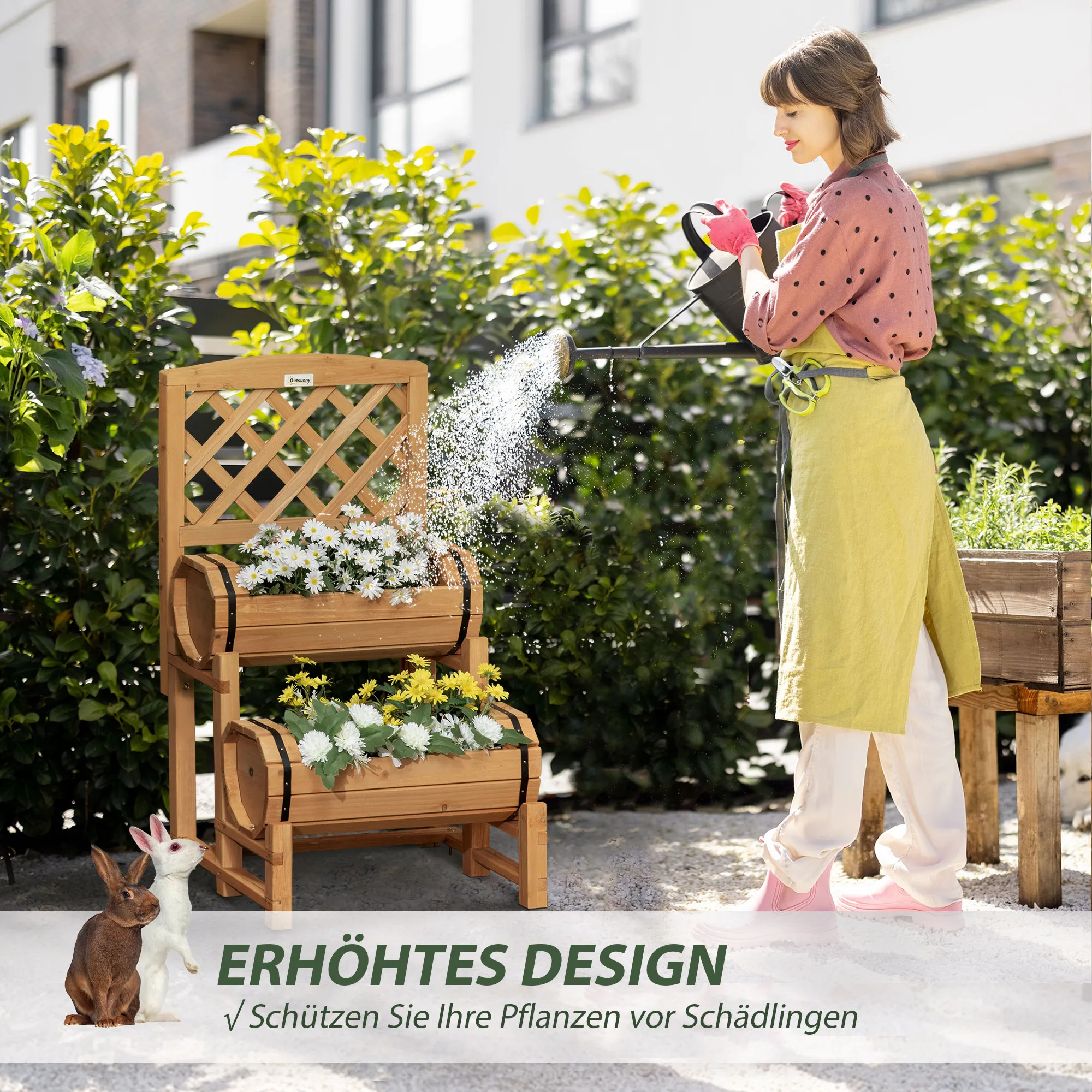 Hochbeet aus lasiertem Massivholz, 45L x 45B x 80H cm, Braun