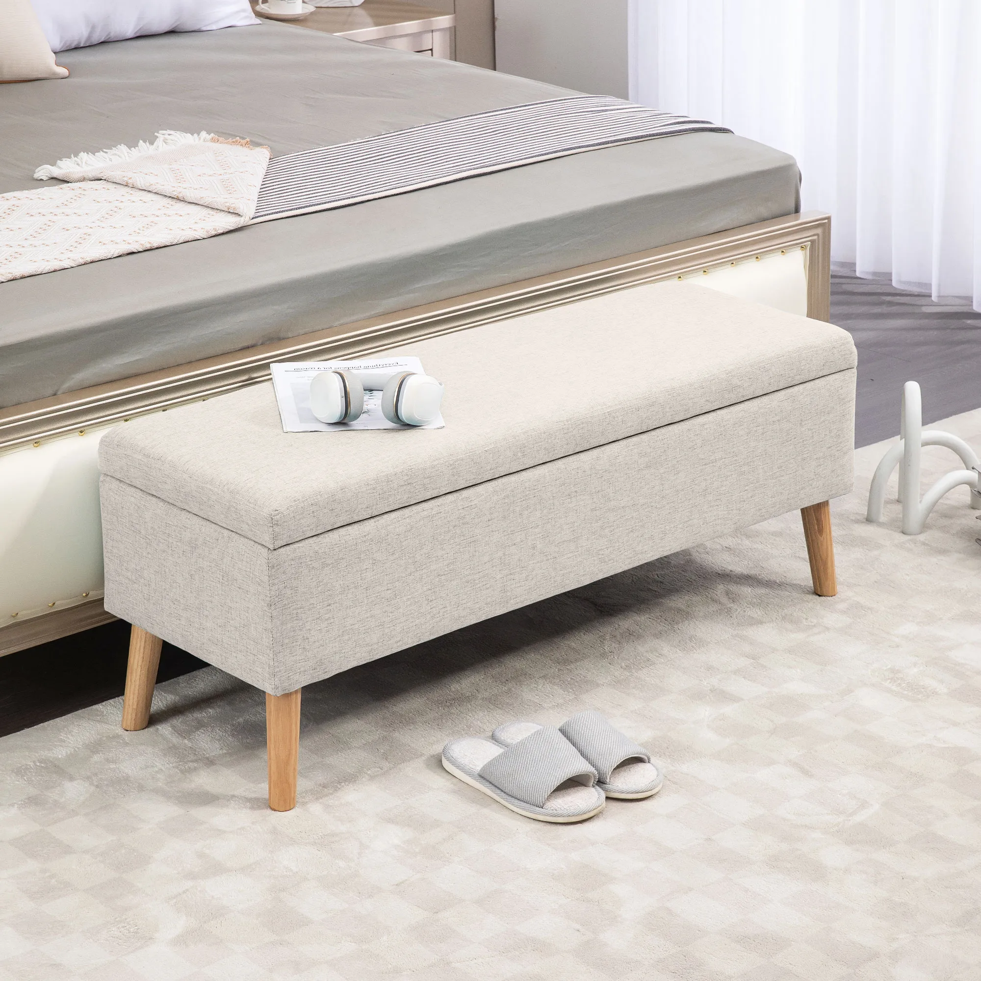 Elegante Sitzbank Beige 110B x 39T x 45H cm mit Stauraum