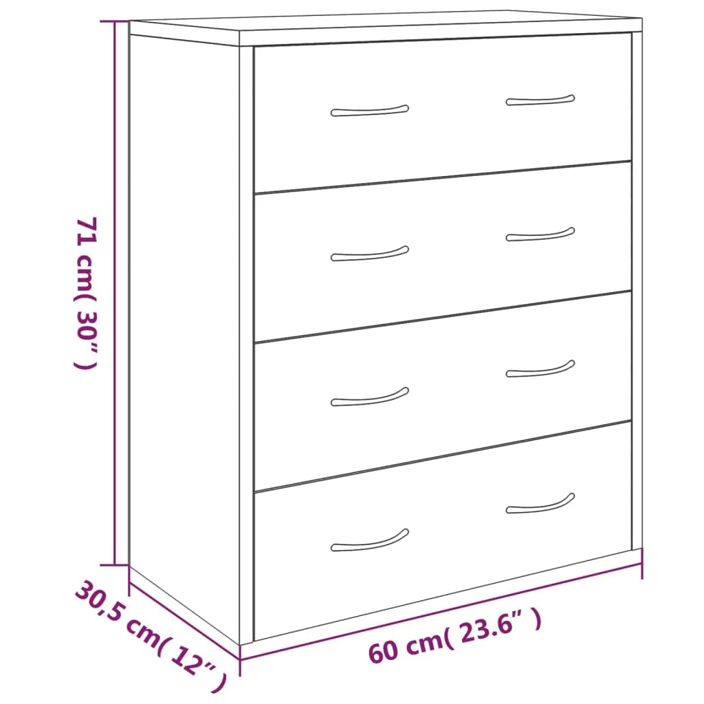 Kommode mit 4 Schubladen 60x30,5x71 cm Hochglanz-Weiß