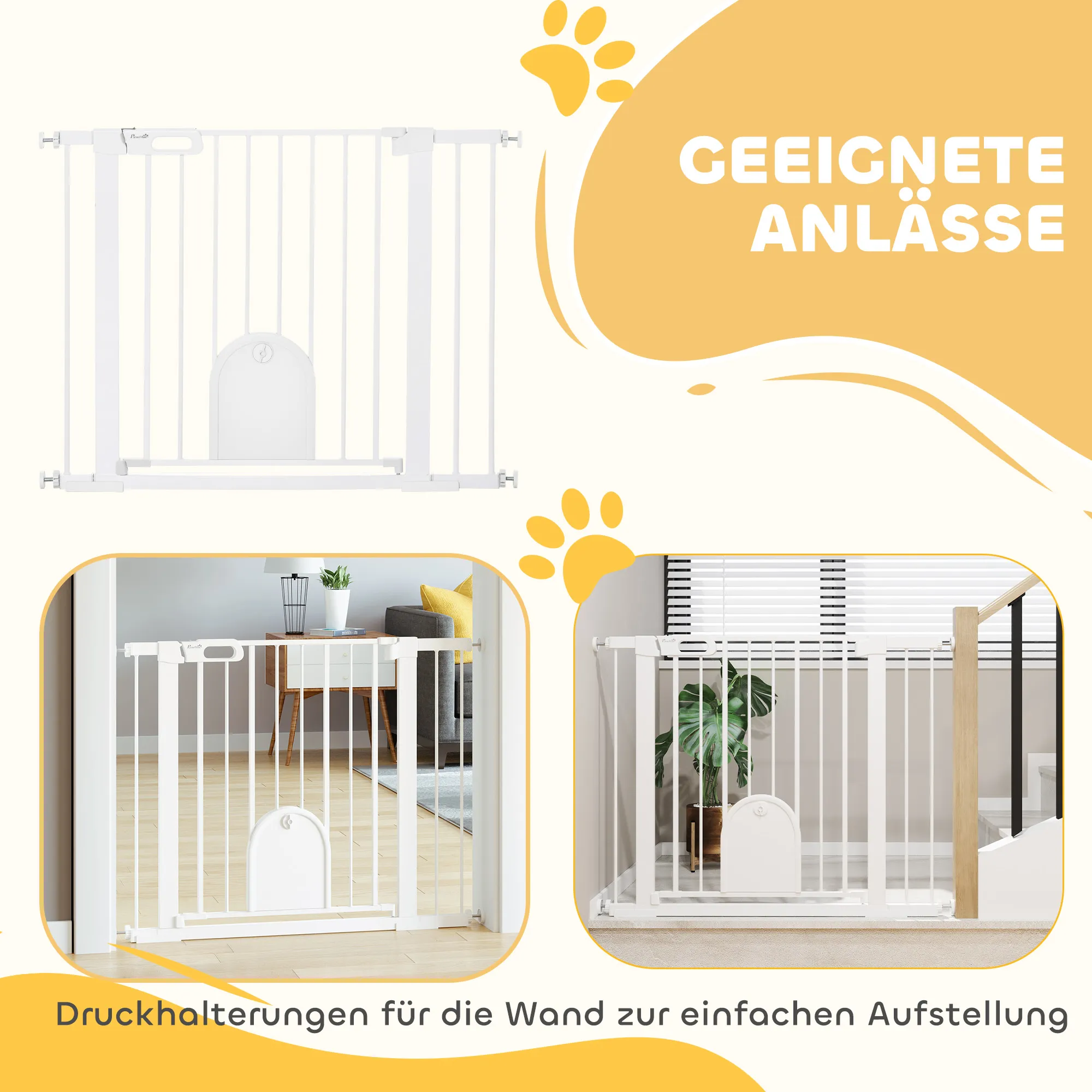 Treppenschutzgitter für Hunde aus Stahl, 75-103 cm, Weiß