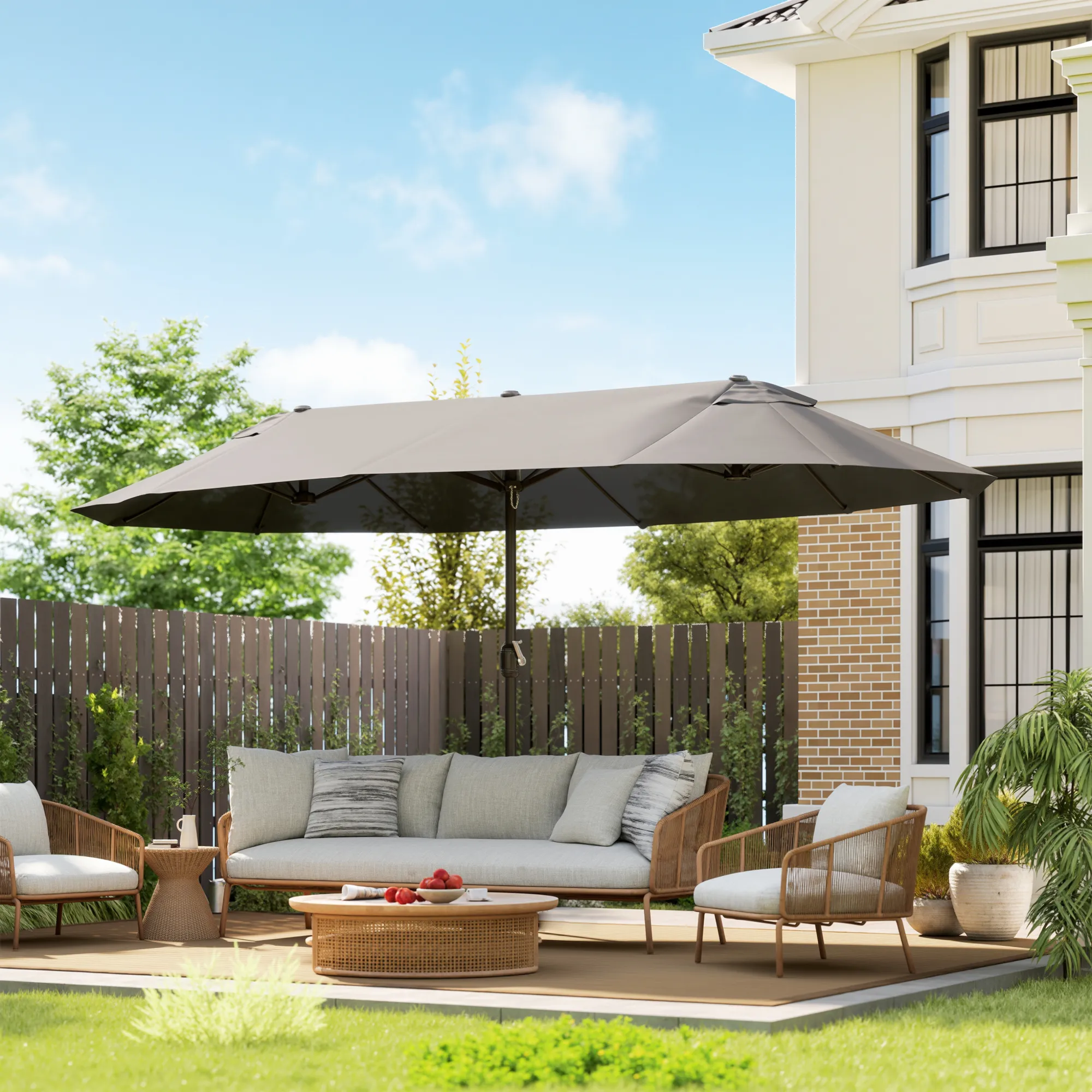 Doppel-Sonnenschirm 460x270 cm Grau für Garten und Terrasse