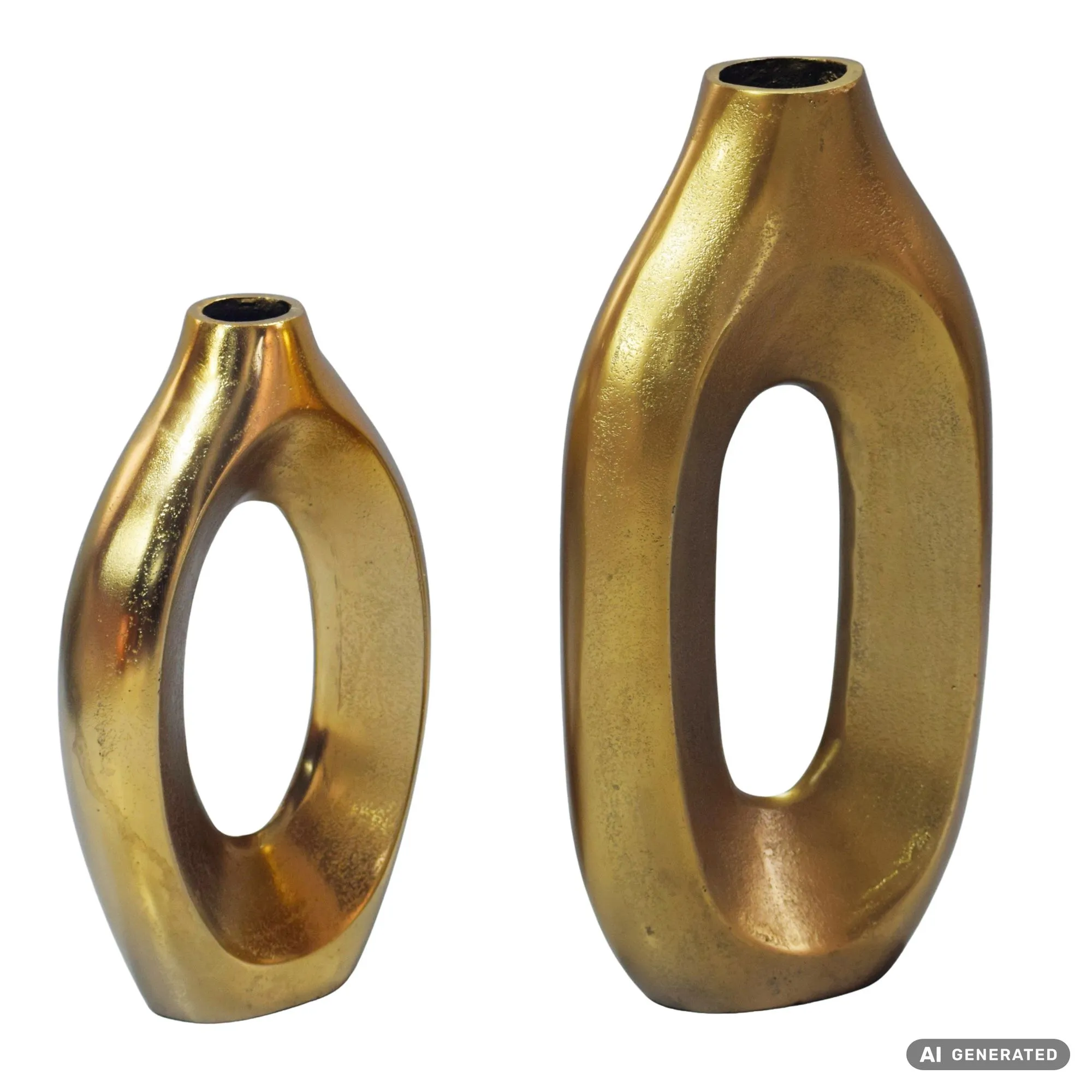 Dekovase 2er Set Metall Gold - Design Blumenvase Groß - Metallvase Modern - Standvase für Blumen und Trockenblumen Hoch - Wohnzimmer Deko - Wohndeko Handmade