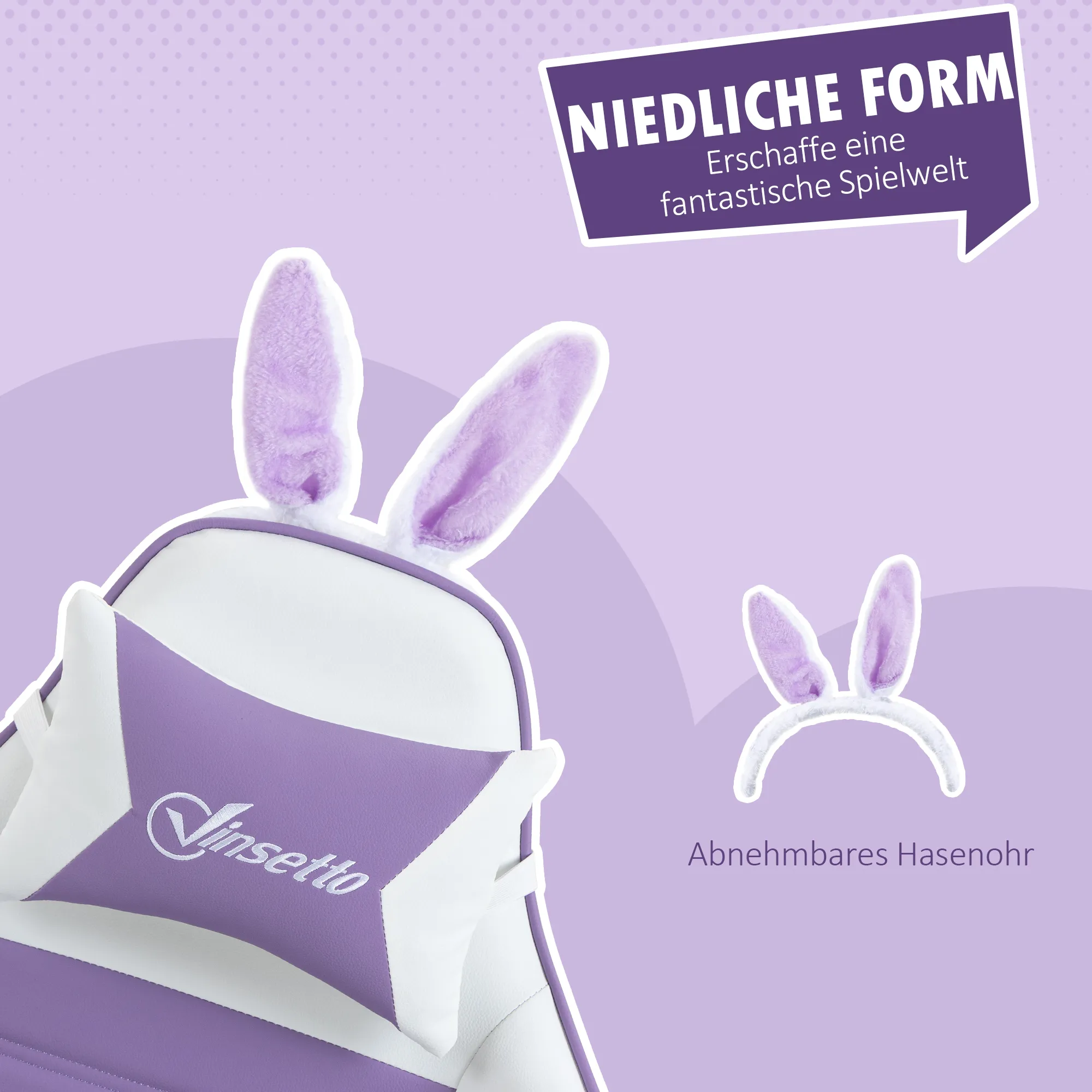 Gaming-Stuhl mit Fußstütze 65L x 63B x 136-142H cm Violett+Weiß