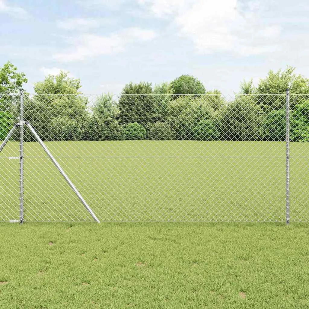 Zaunpfosten Set Silber Stahl 1000 x 3,2 x 100 cm