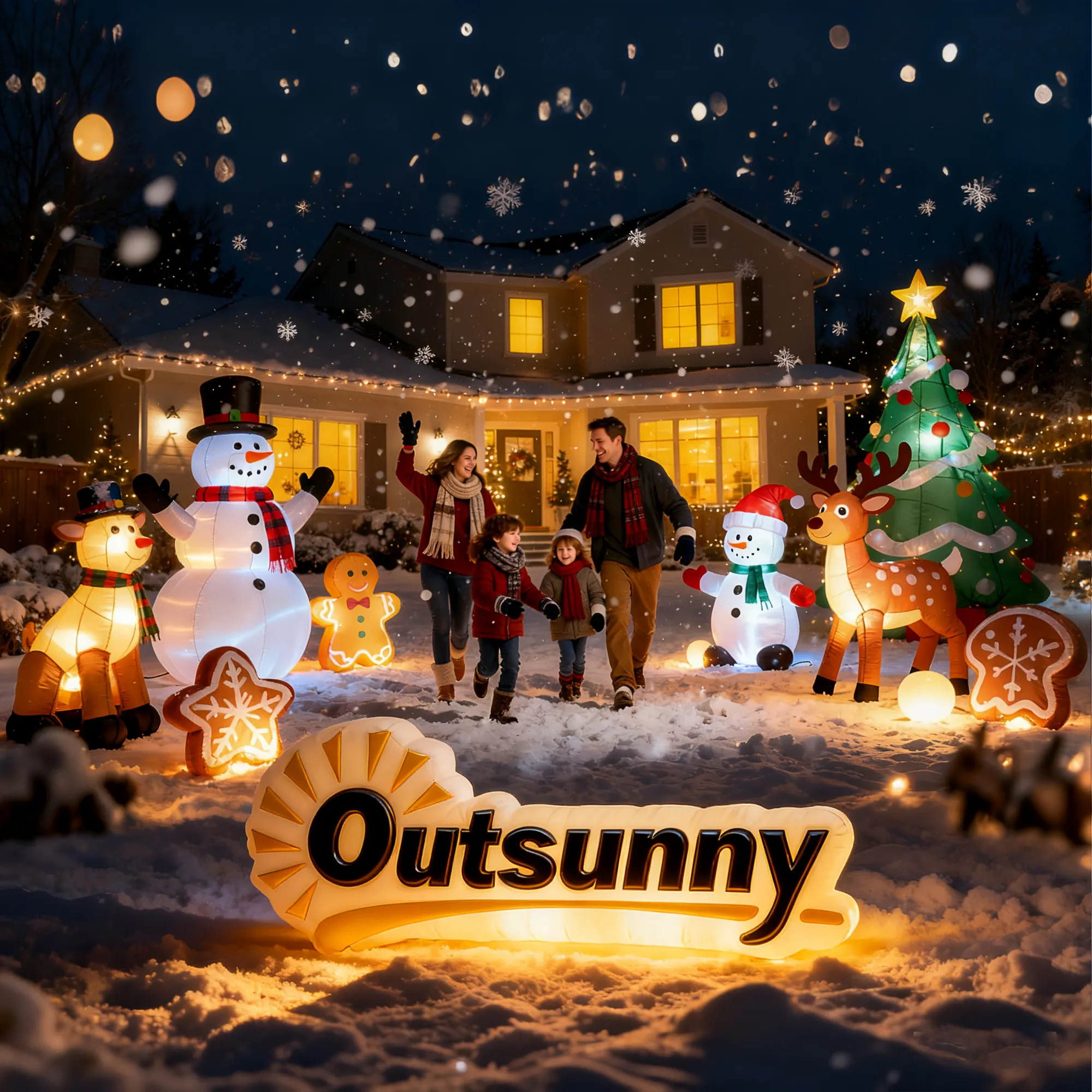 Aufblasbare Weihnachtsdekoration, Weihnachtsmann im Rentierschlitten, Polyester