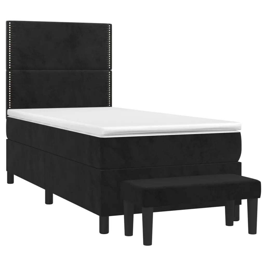 Boxspringbett aus Samt mit Matratze, Auflage und Bank, Schwarz