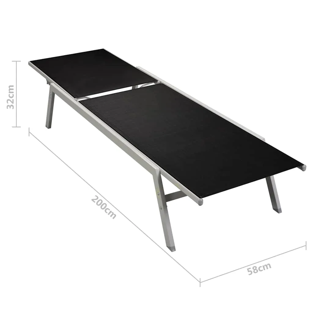 Schwarzes Sonnenliege-Set mit Tisch 200x58x32 cm & 30x30x29,5 cm