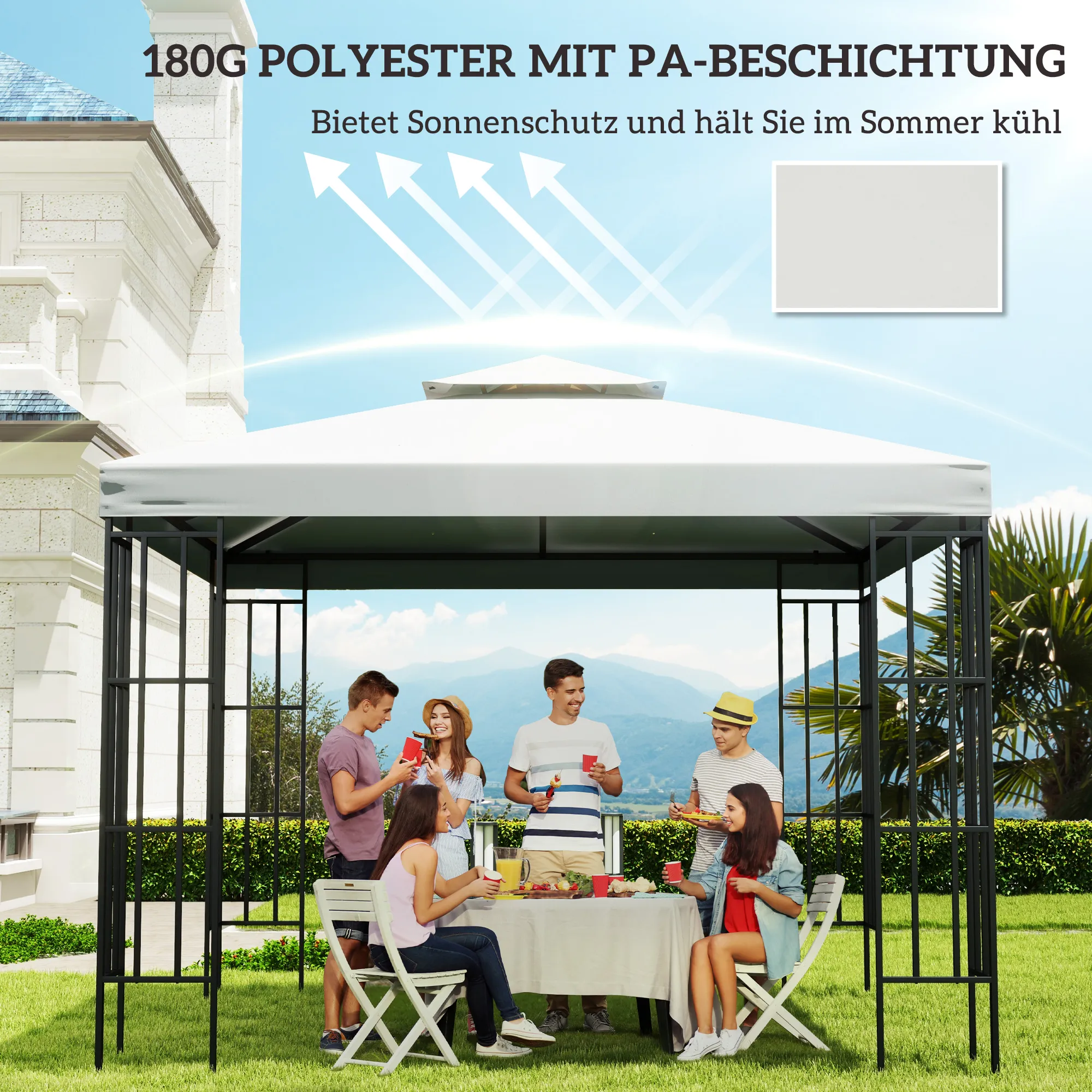 Pavillon Ersatzdach 3x3 m Cremeweiß aus Polyester