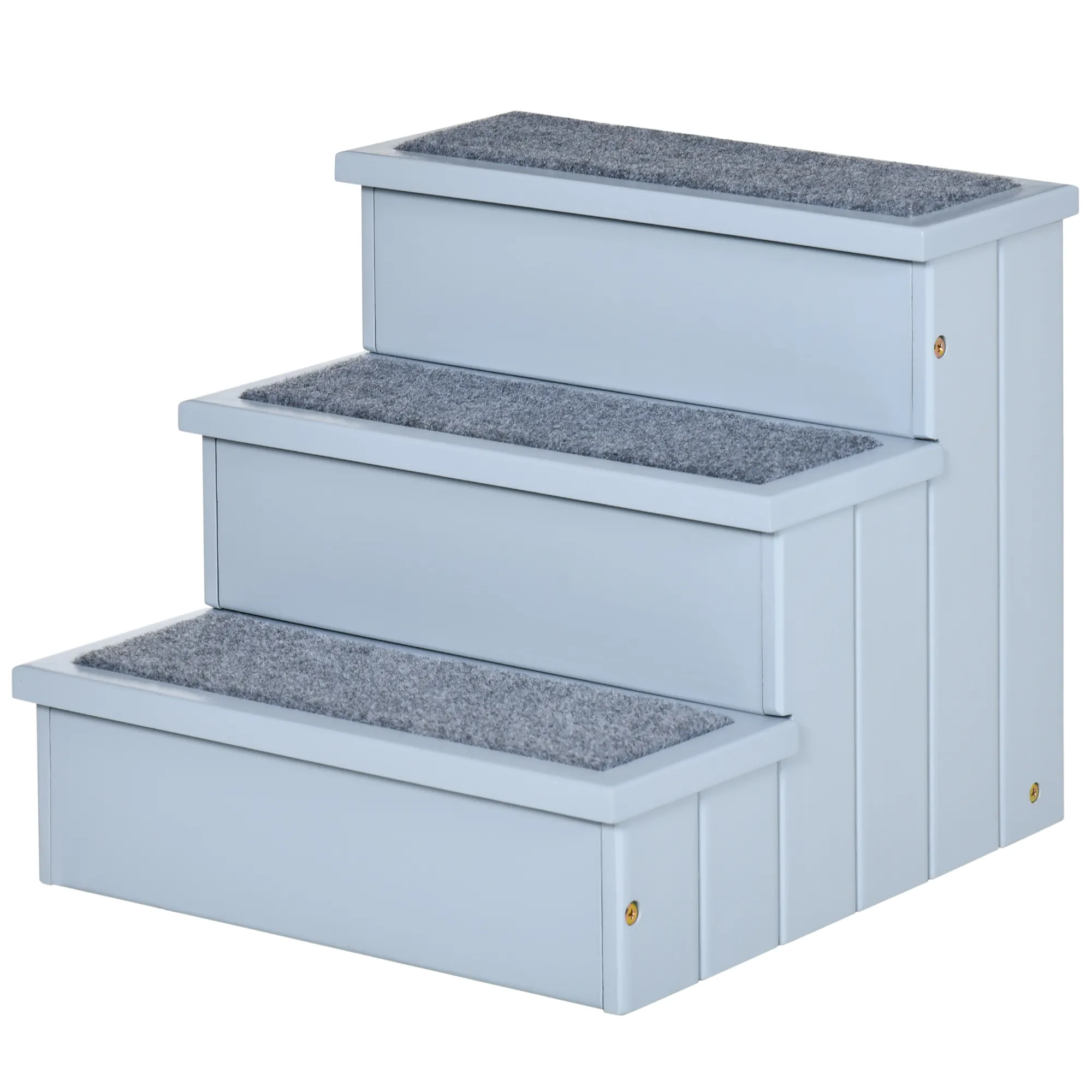Hundetreppe mit Stauraum aus Tannenholz, 3 Stufen, Grau, 38 cm hoch