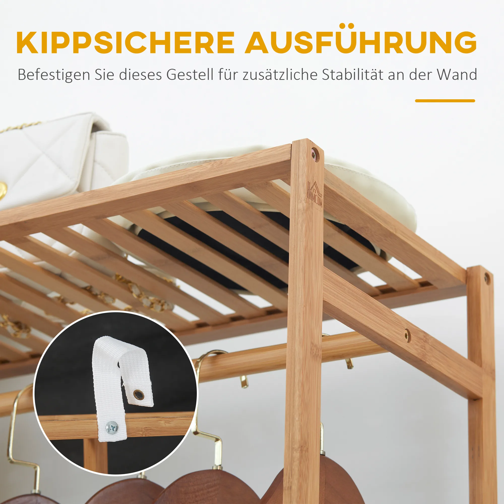 Bambus-Kleiderständer 90L x 30B x 145H cm Naturholz
