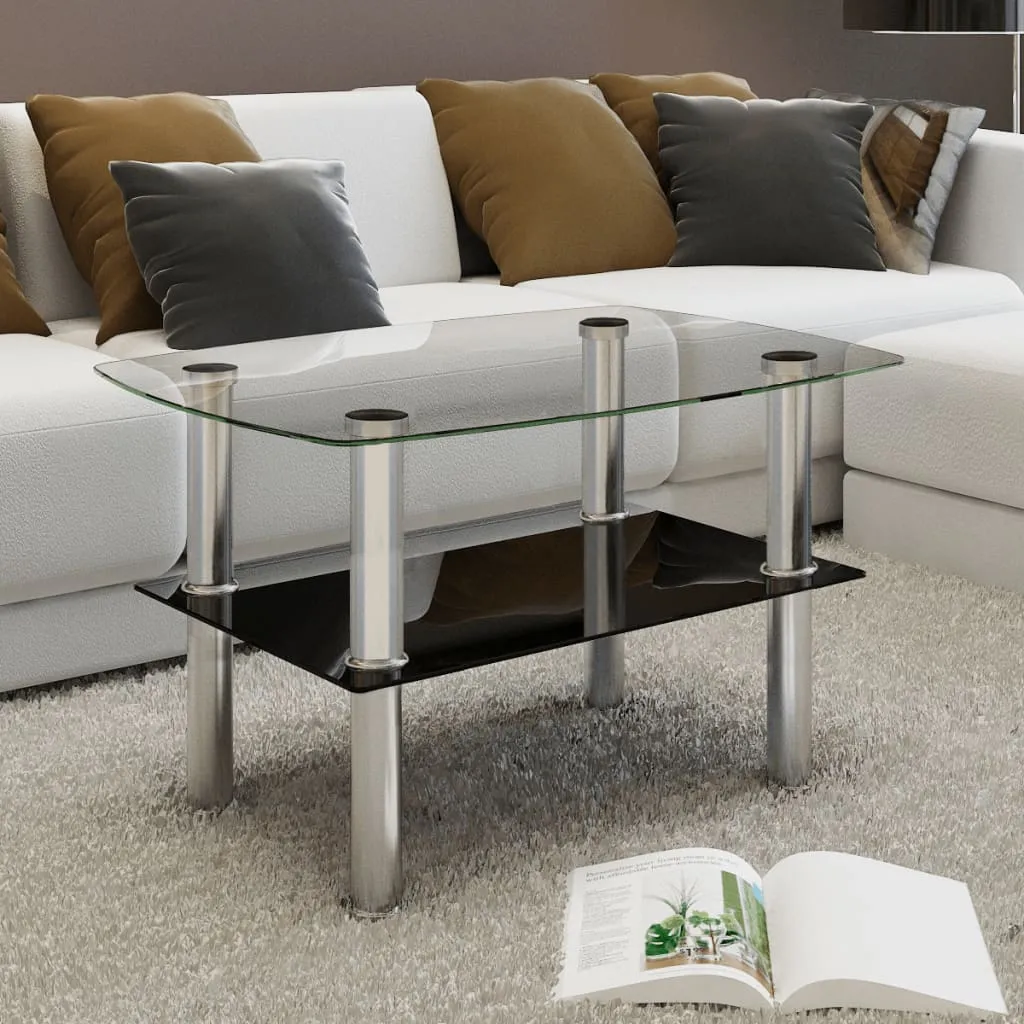 Glas Couchtisch 65 x 45 x 43 cm in Transparent und Schwarz
