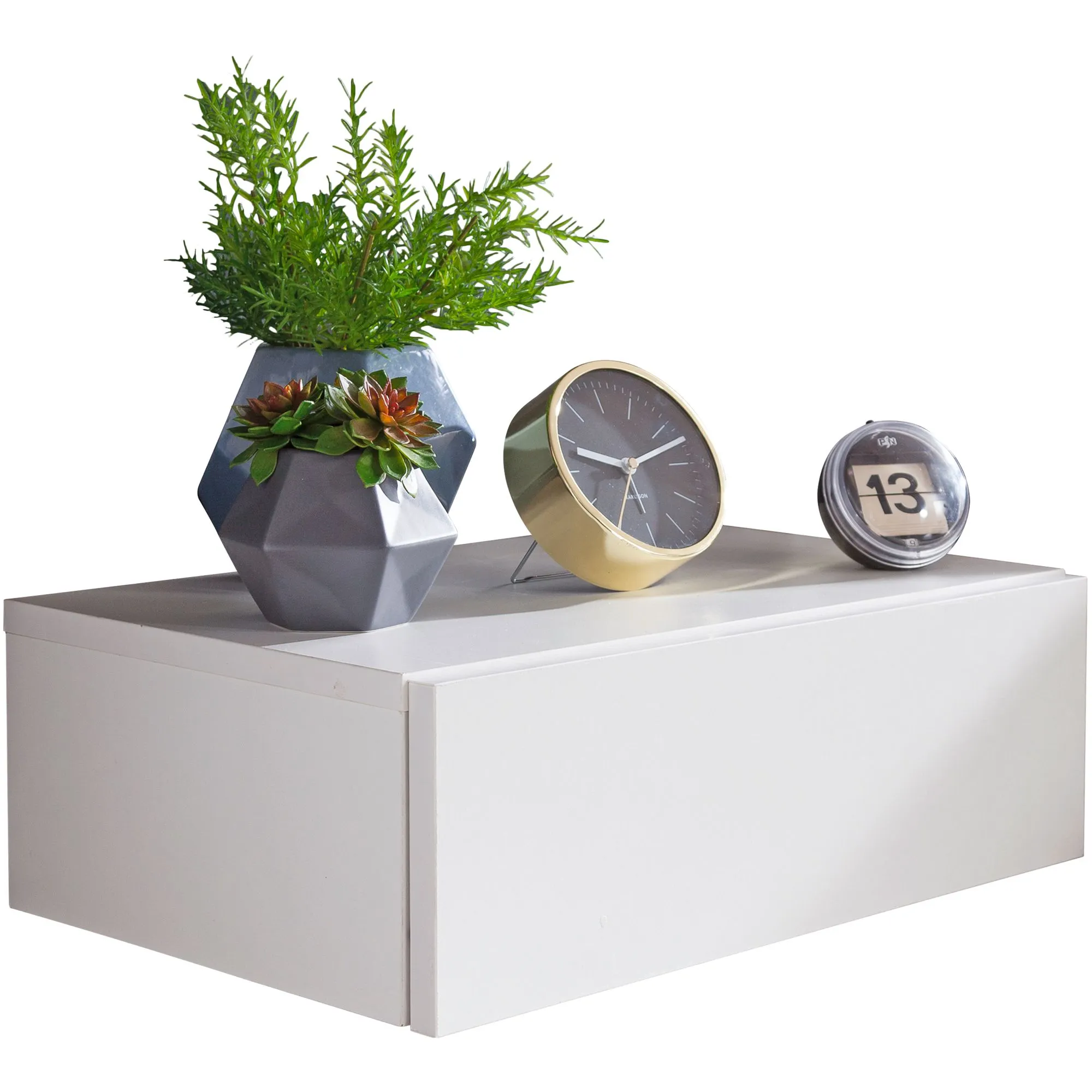 Wohnling Nachtkonsole ZADAR für Wandmontage 46x15x30cm Weiß Nachttisch Holz