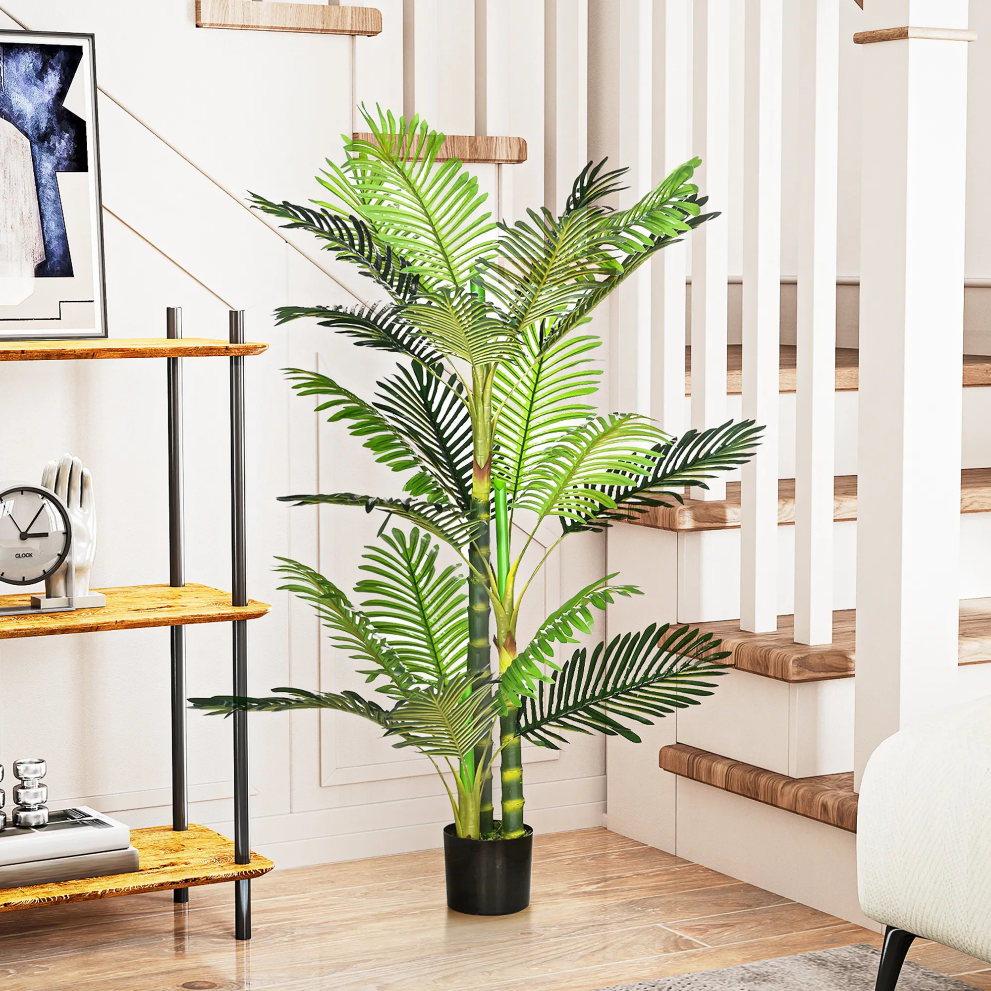 Kunstpflanze, künstliche Palme, inkl. Übertopf  19,5 cm x 19,5 cm x 150 cm, Grün + Schwarz