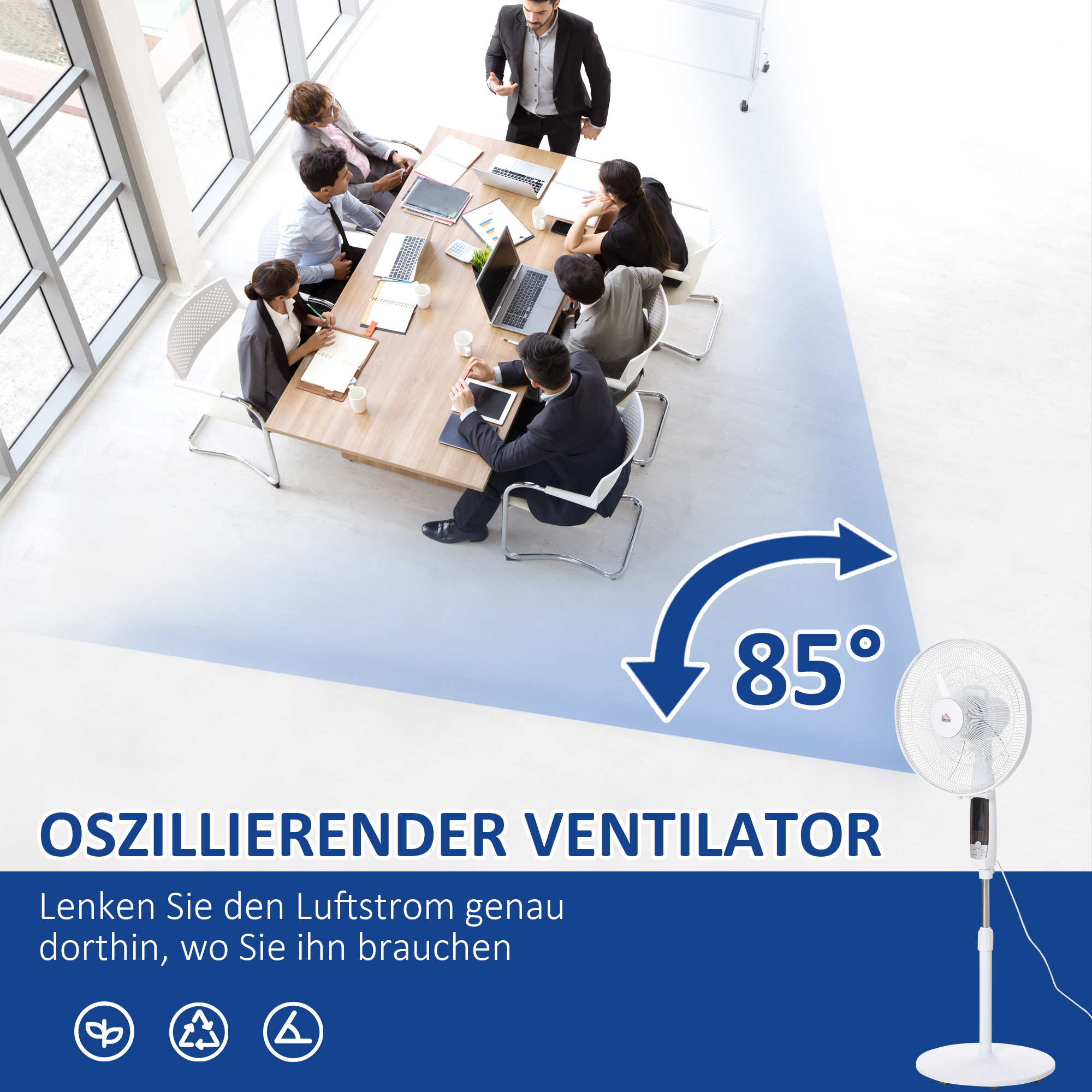Standventilator Weiß 45B x 42T x 118-138H cm