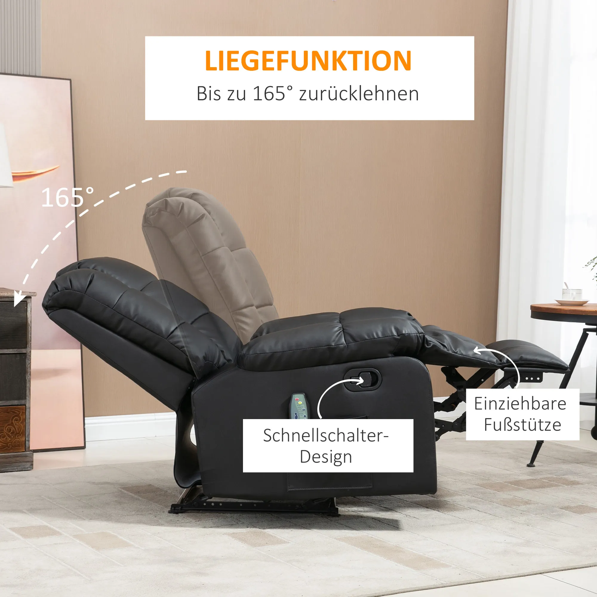 Massagesessel Schwarz 94L x 99B x 99H cm mit 8 Vibrationspunkten