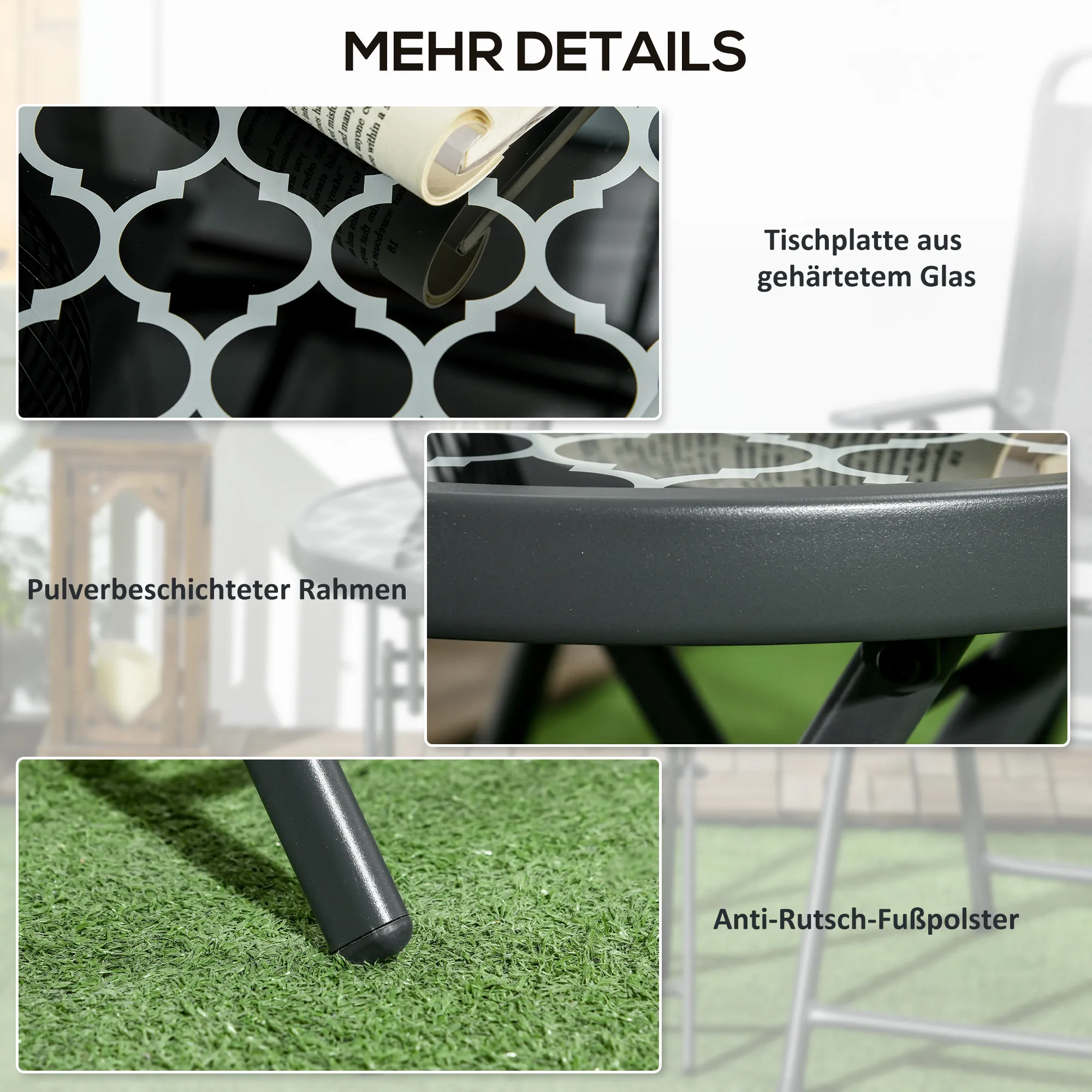 Klapptisch Ø45 x 50H cm Schwarz für Garten und Balkon