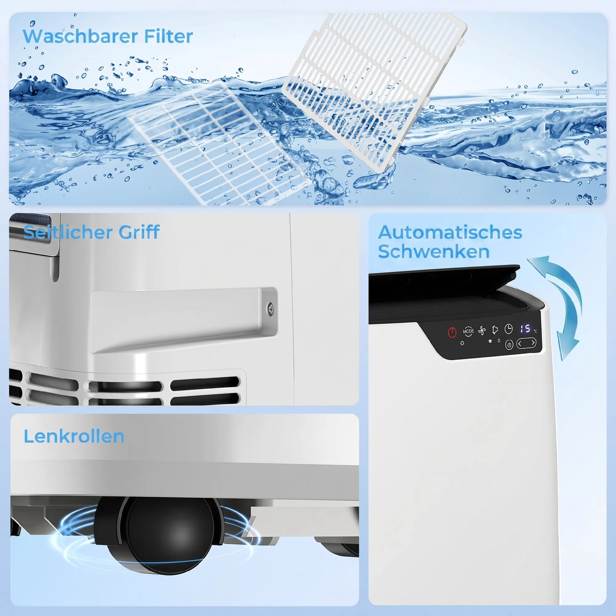 Tragbare Klimaanlage 12000 BTU, Klimagerät mit Kühl-, Entfeuchtungs-, Ventilator- , Schlafmodus, WiFi Sprachsteuerung