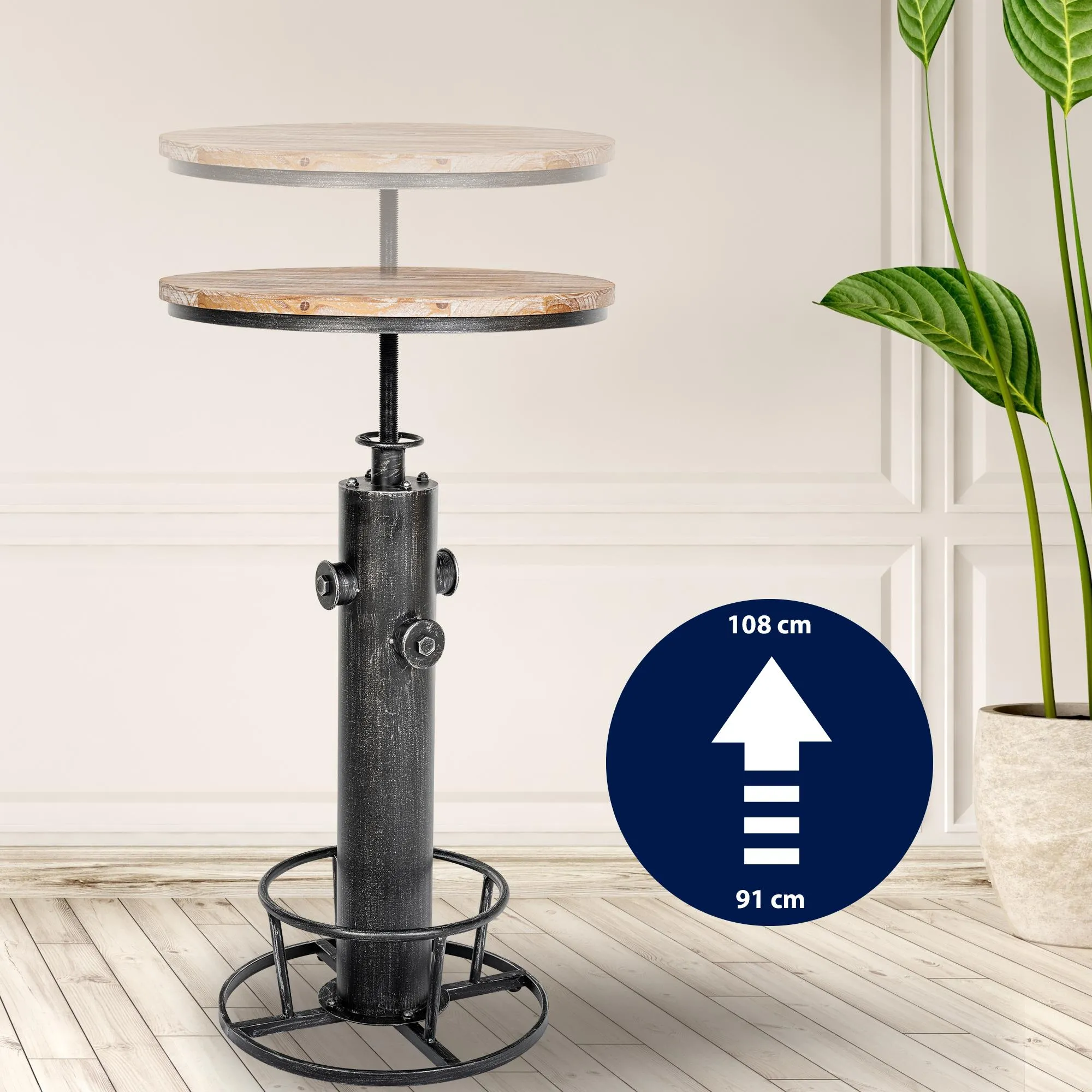 Stehtisch Ruhr Massivholz 54 cm antik silber