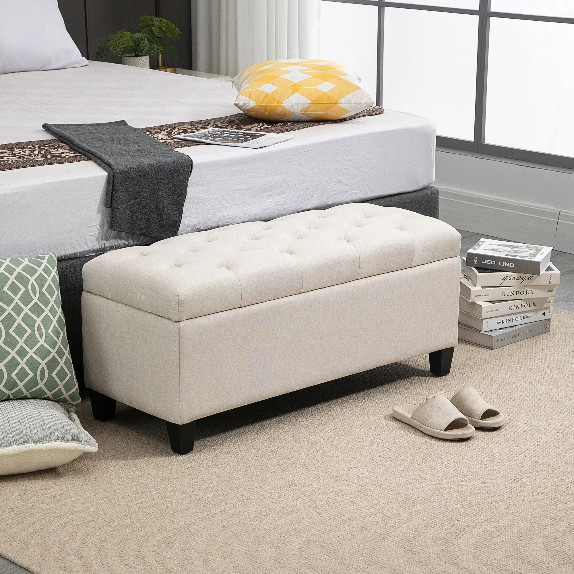 Sitzbank Cremeweiß 100L x 40B x 44H cm mit Stauraum