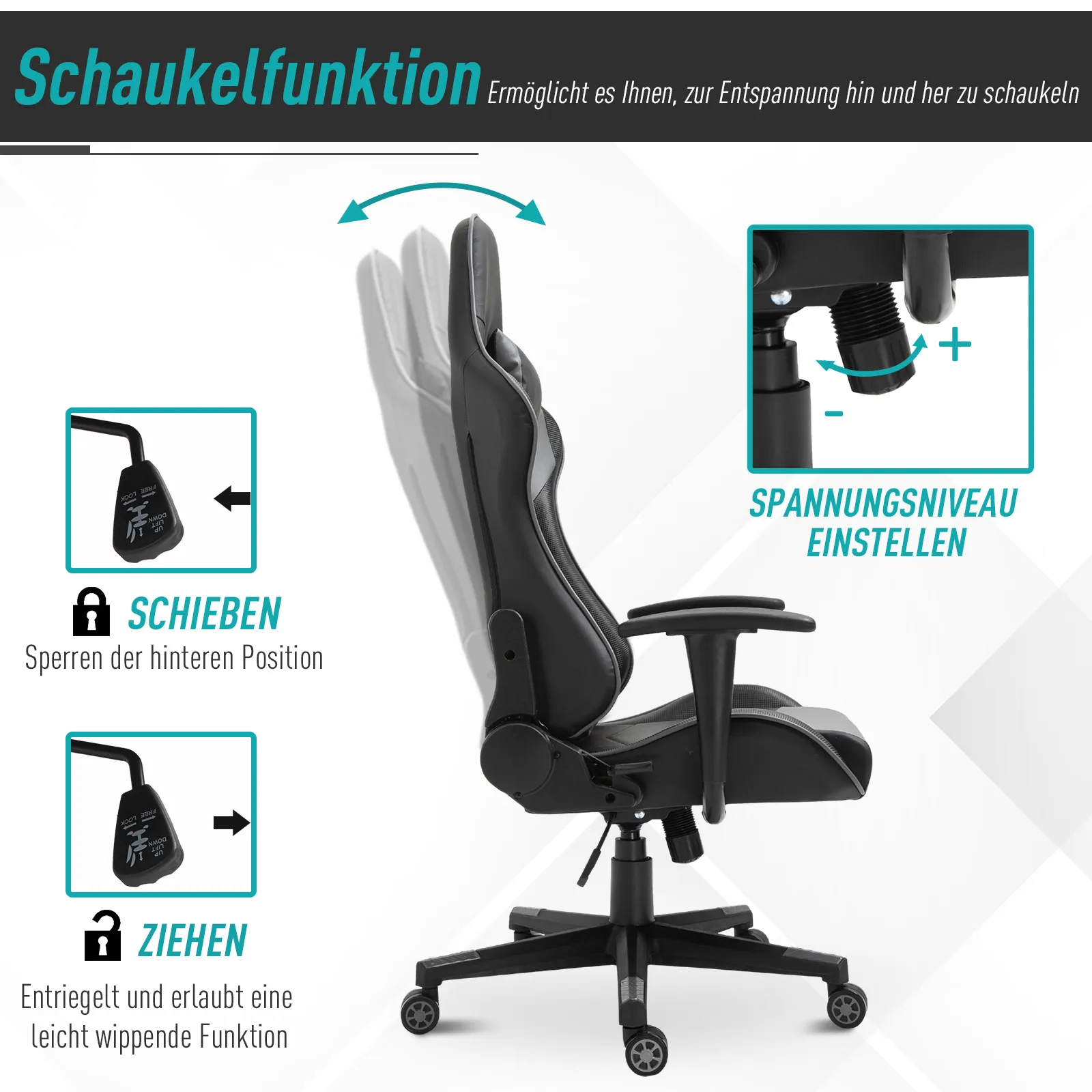 Gamingstuhl Schwarz B67,5 x T74 x H126-136 cm