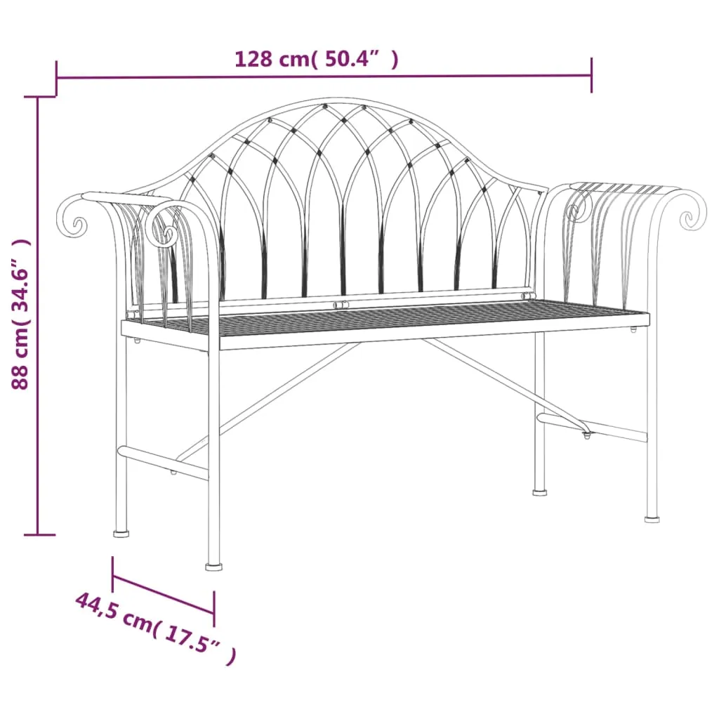 2-Sitzer Gartenbank Metall 128 x 44,5 x 88 cm Schwarz