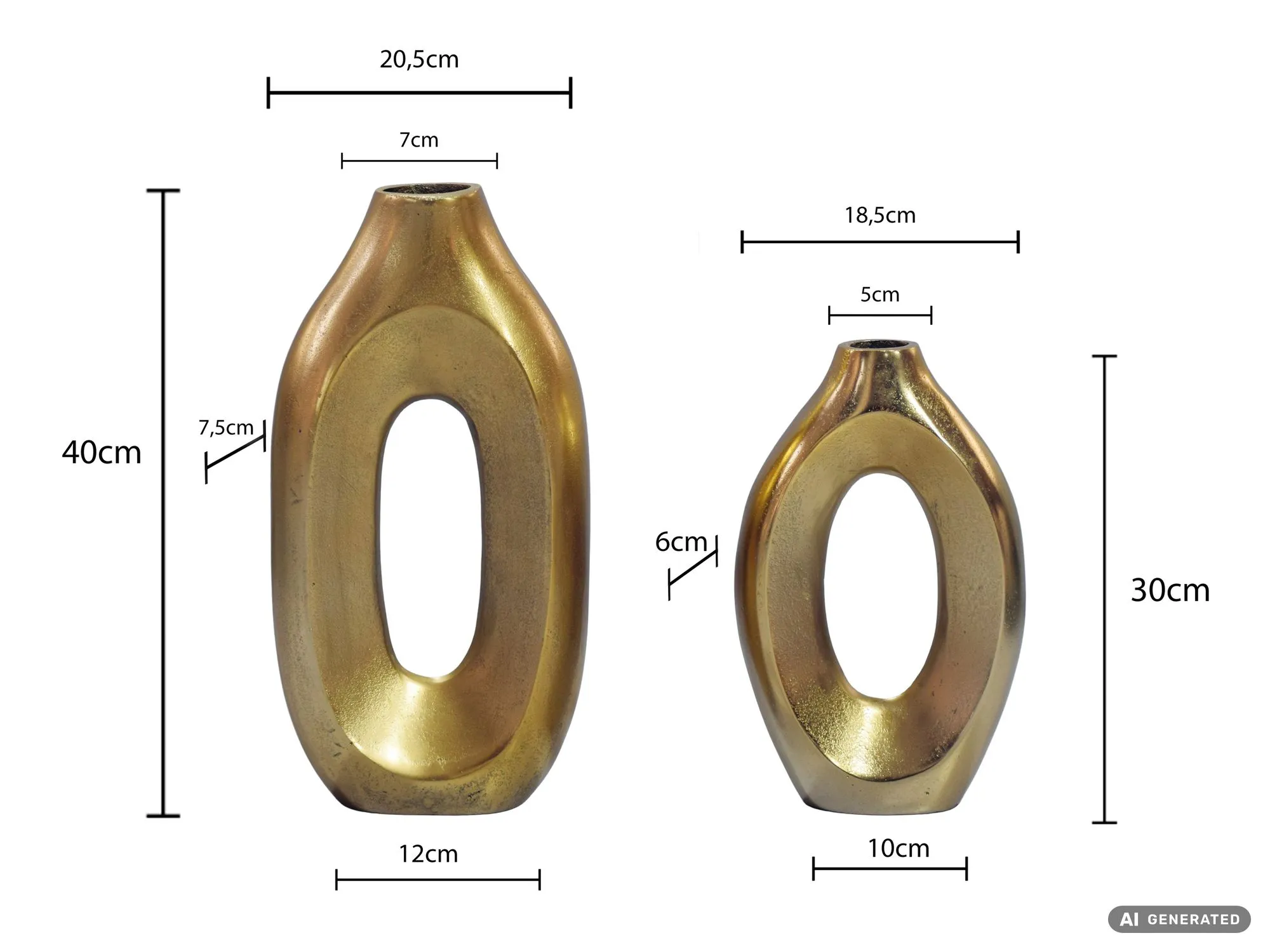 Dekovase 2er Set Metall Gold - Design Blumenvase Groß - Metallvase Modern - Standvase für Blumen und Trockenblumen Hoch - Wohnzimmer Deko - Wohndeko Handmade