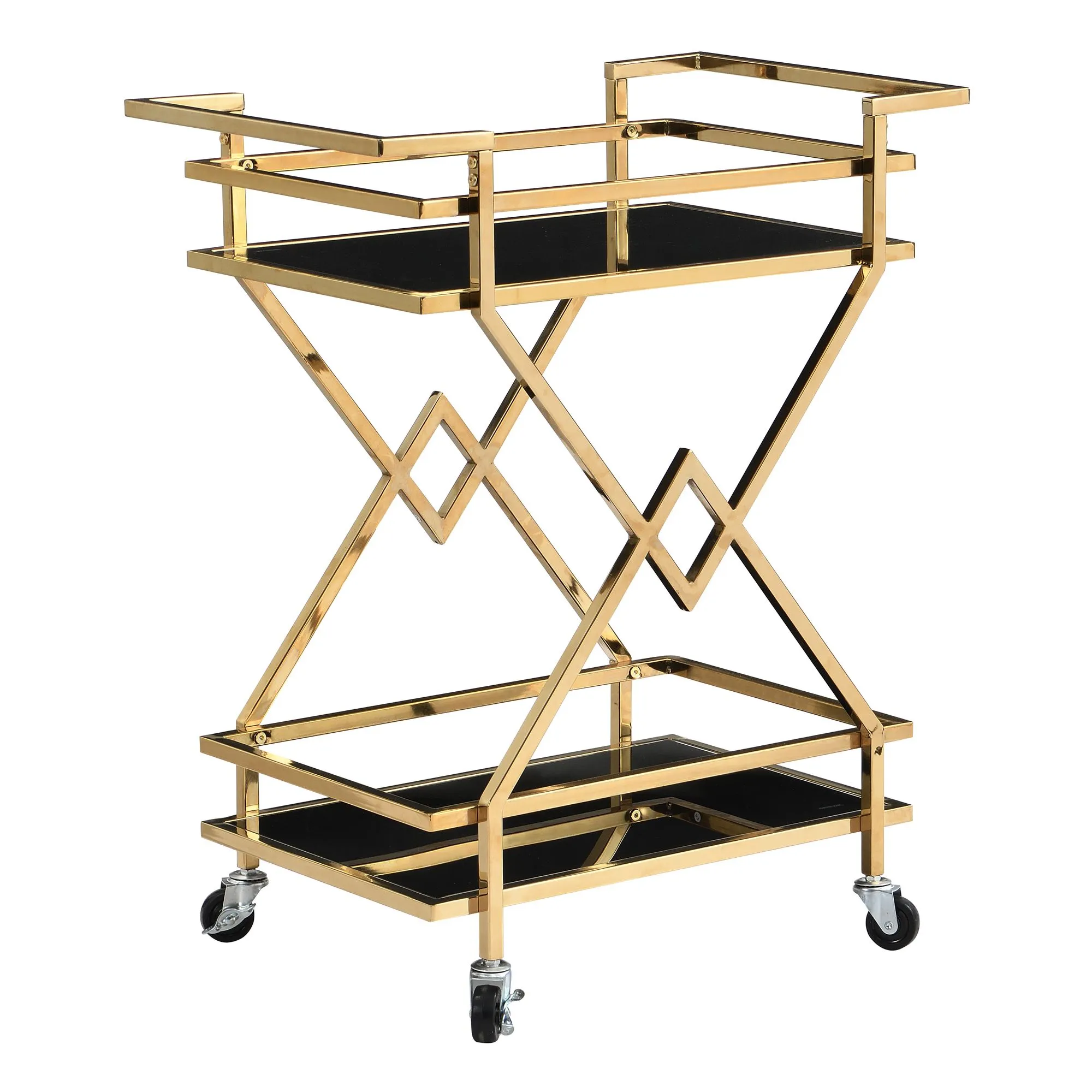 Servierwagen Gold mit Glasablagen 65x80x40 cm
