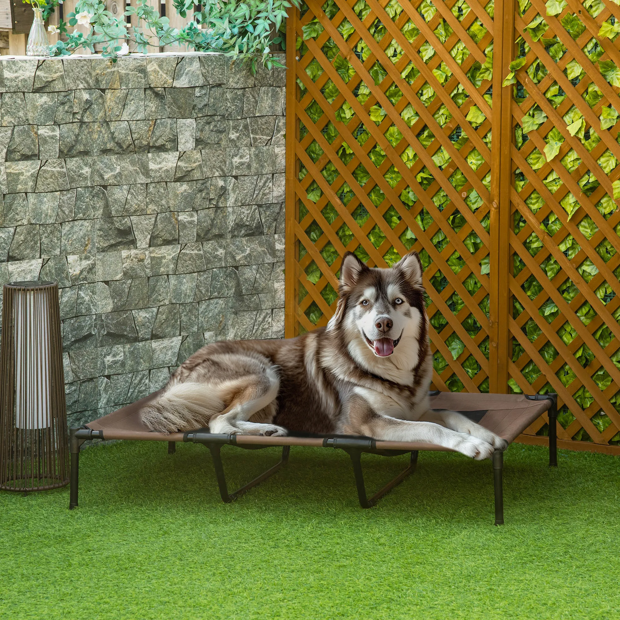 Hundeliege Outdoor erhöht, faltbar, Oxford, 122x92x23 cm, Braun
