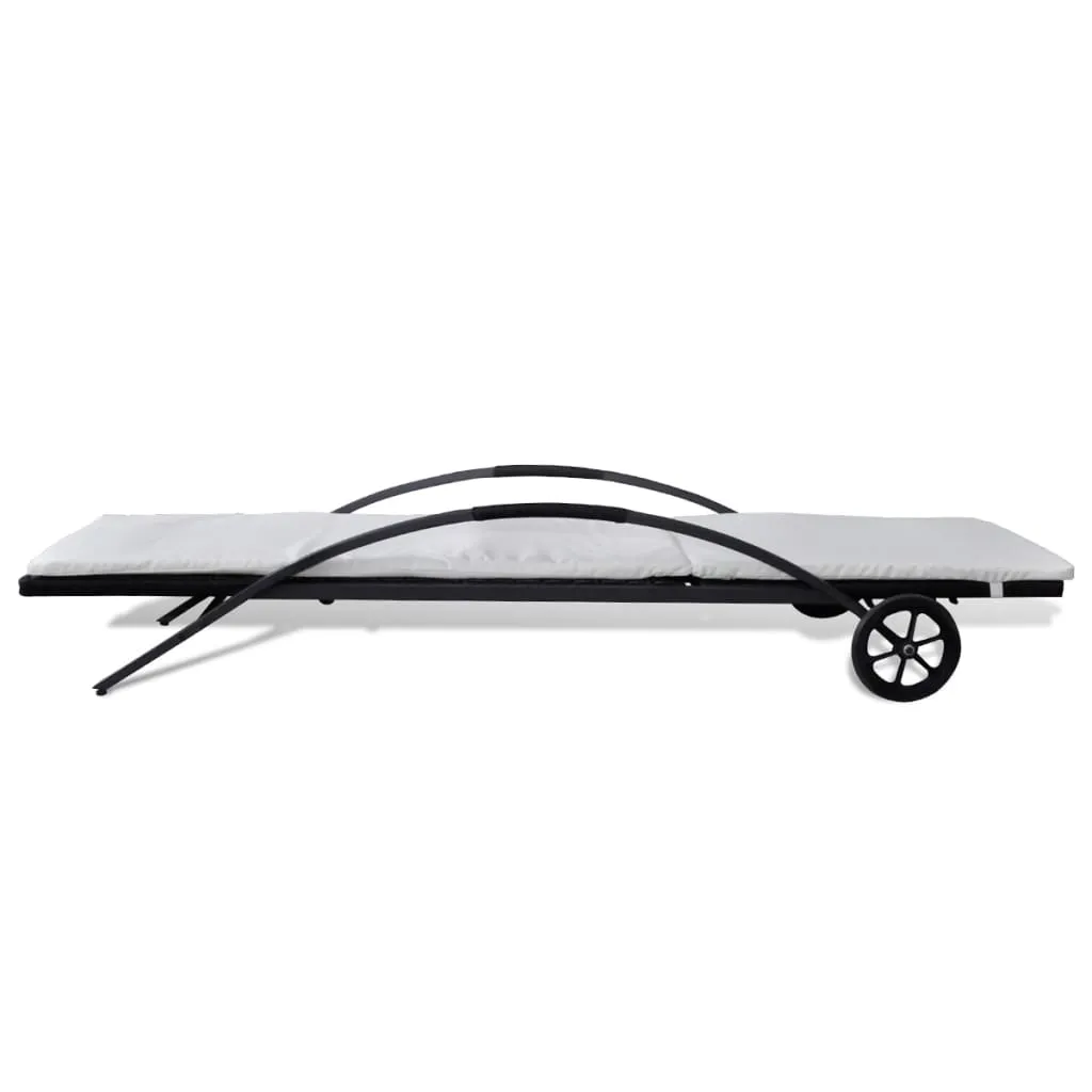 Rattan-Sonnenliege Schwarz 199,5 x 65 x 37 cm mit verstellbarer Rückenlehne