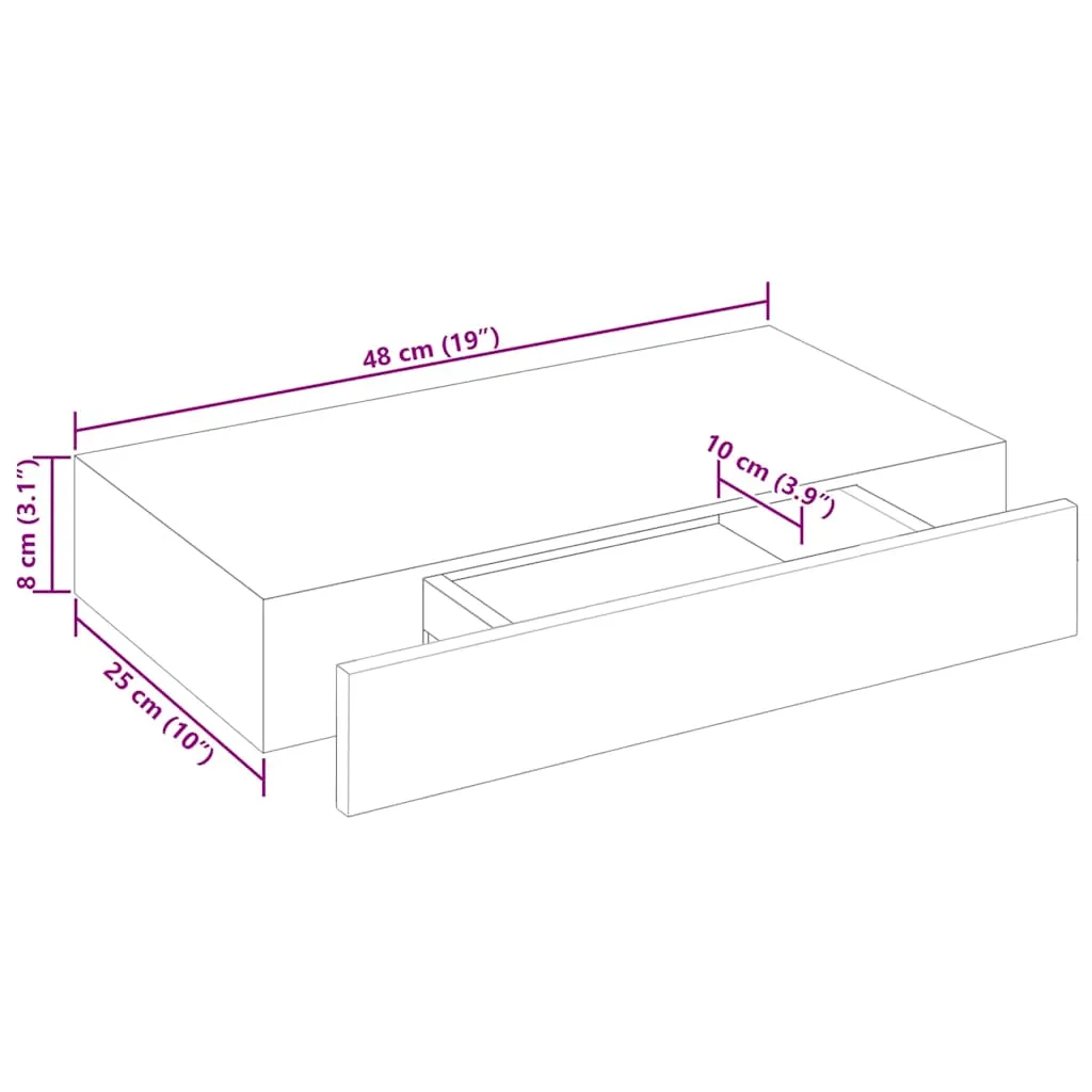 Schweberegal MDF mit mattem Finish 48x25x8 cm Weiß