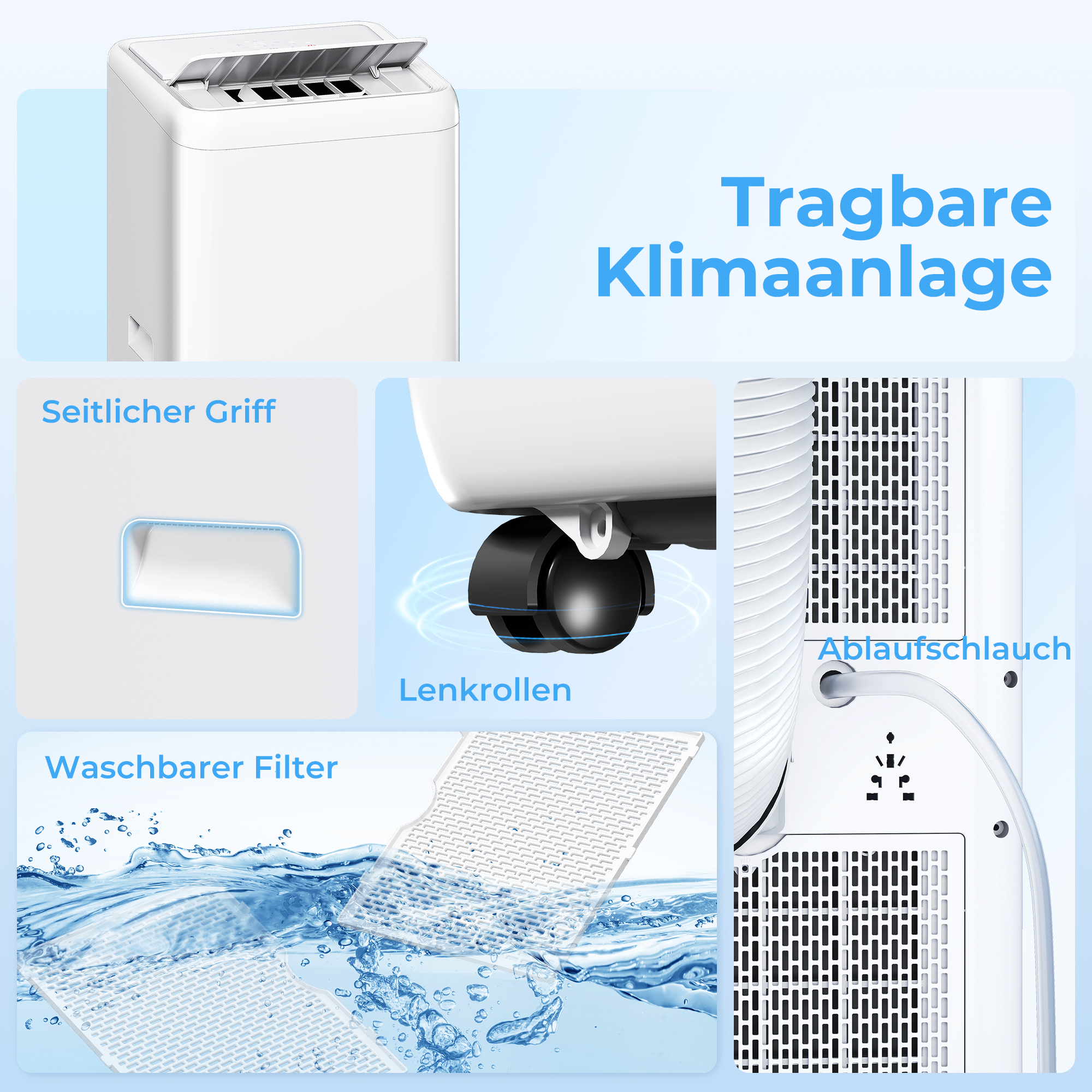 Mobiles Klimagerät mit Abluftschlauch 12000 BTU 3,5 kW, 5-in-1, 24h-Timer, Fernbedienung bis 35㎡
