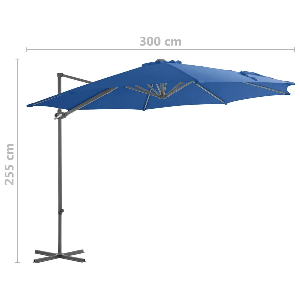Eleganter Sonnenschirm 300x255 cm in Azurblau mit stabilem Kreuzfuß