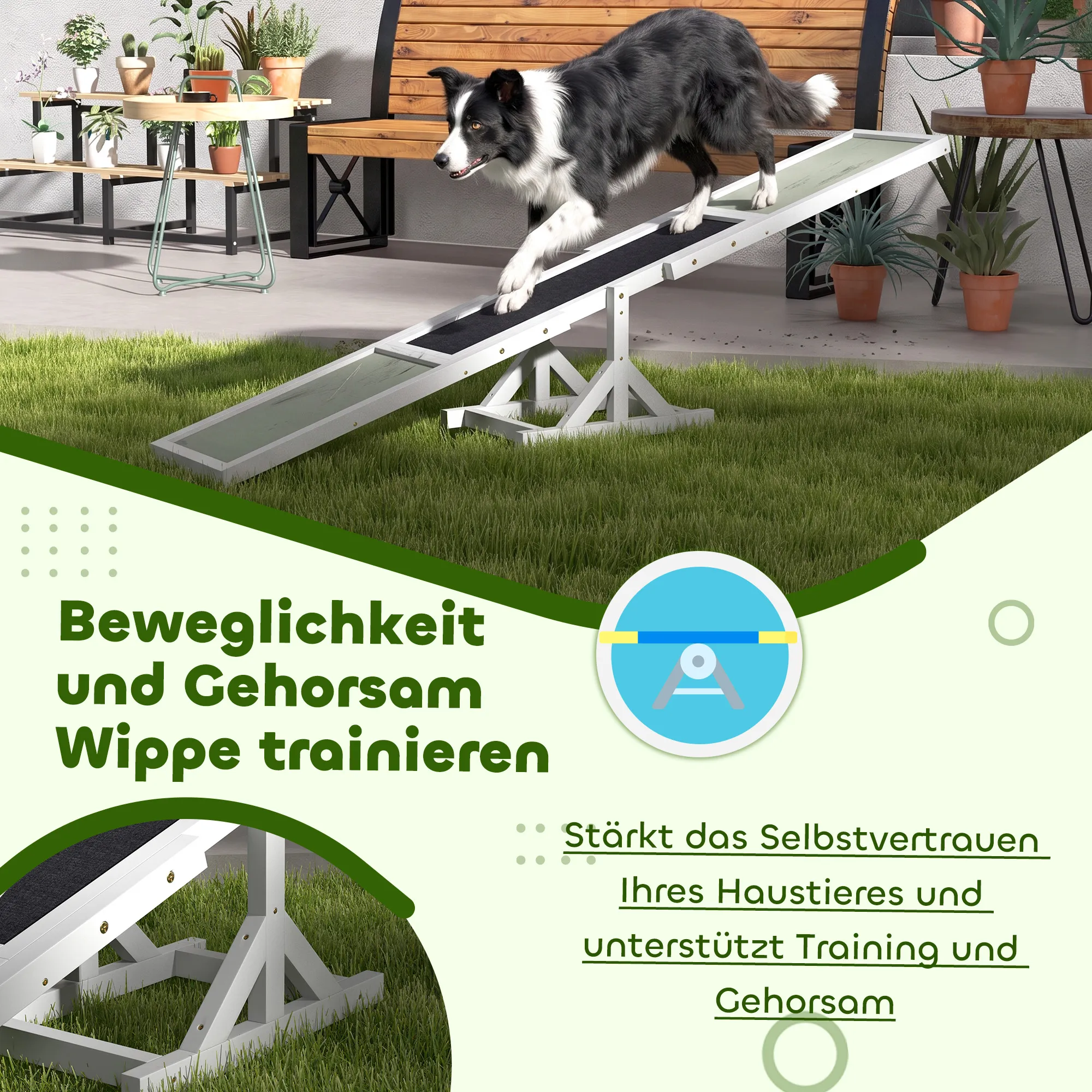 Hundewippe für Agility Training aus Tannenholz, 180x30x30 cm