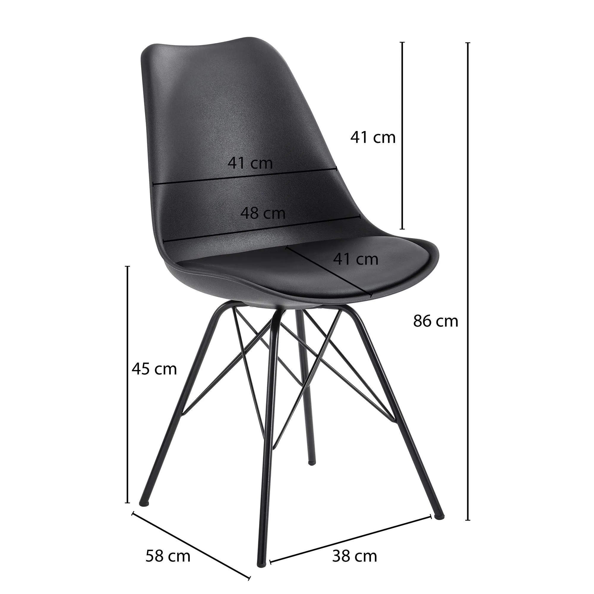 Esszimmerstuhl 2er Set Schwarz Küchenstuhl Kunststoff Skandinavisches Design
